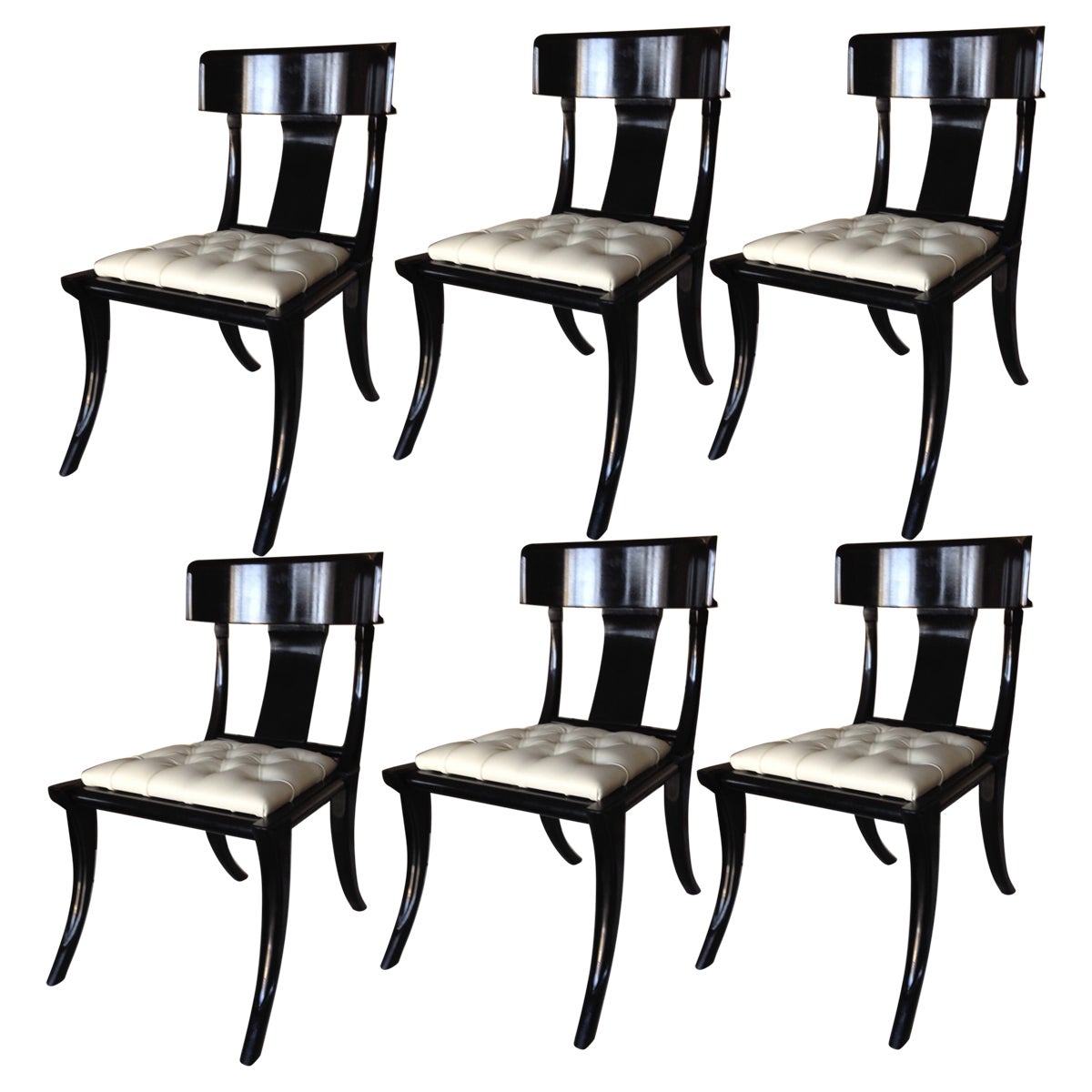 Klismos Wood gambe a sciabola personalizzabili Sedute in pelle bianca Set di 6 sedie da pranzo