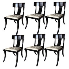 Klismos Wood gambe a sciabola personalizzabili Sedute in pelle bianca Set di 6 sedie da pranzo