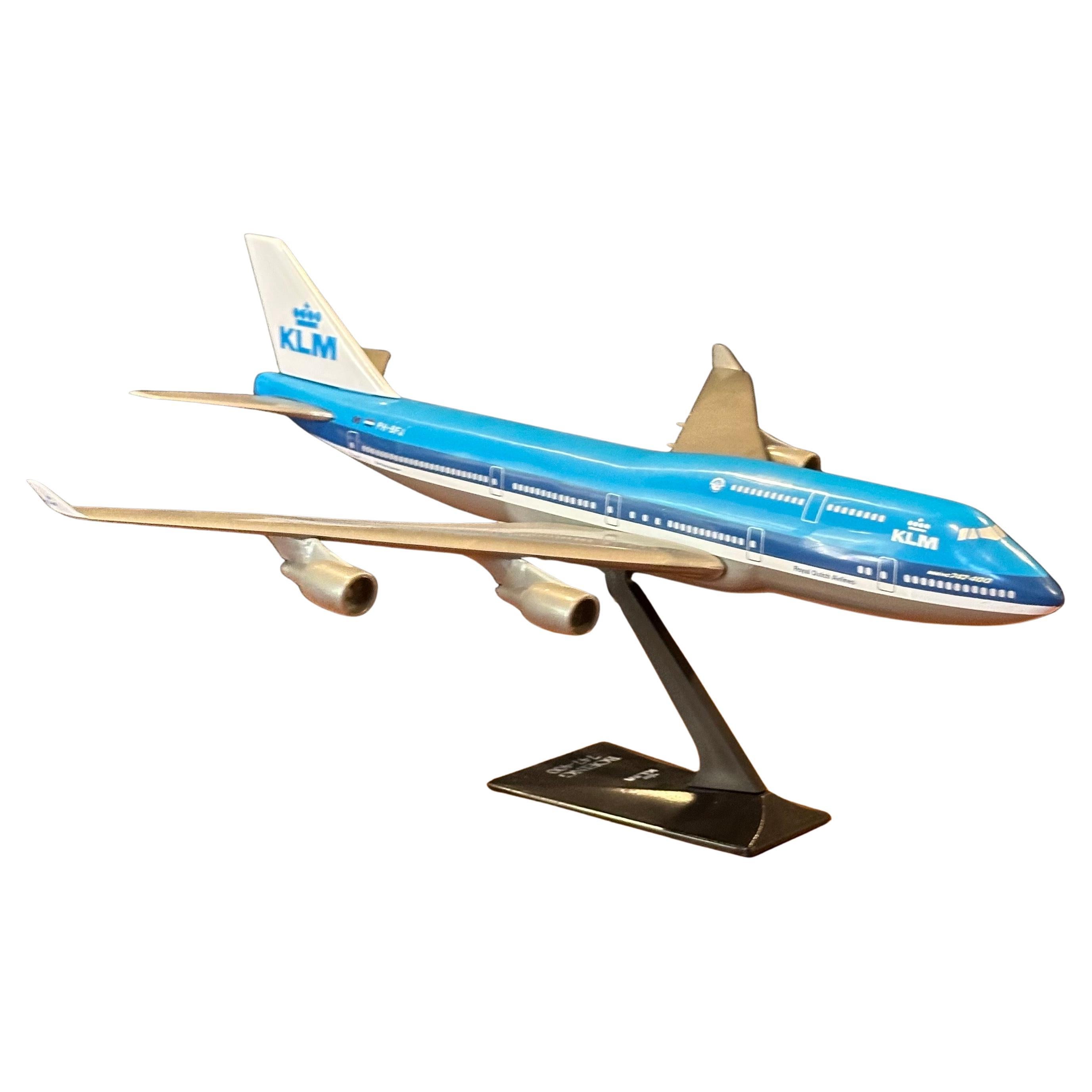A very cool KLM Dutch Airlines Boeing 747-400 jumbo jetliner airplane contractor desk model, circa 1980s.  The model measures 10