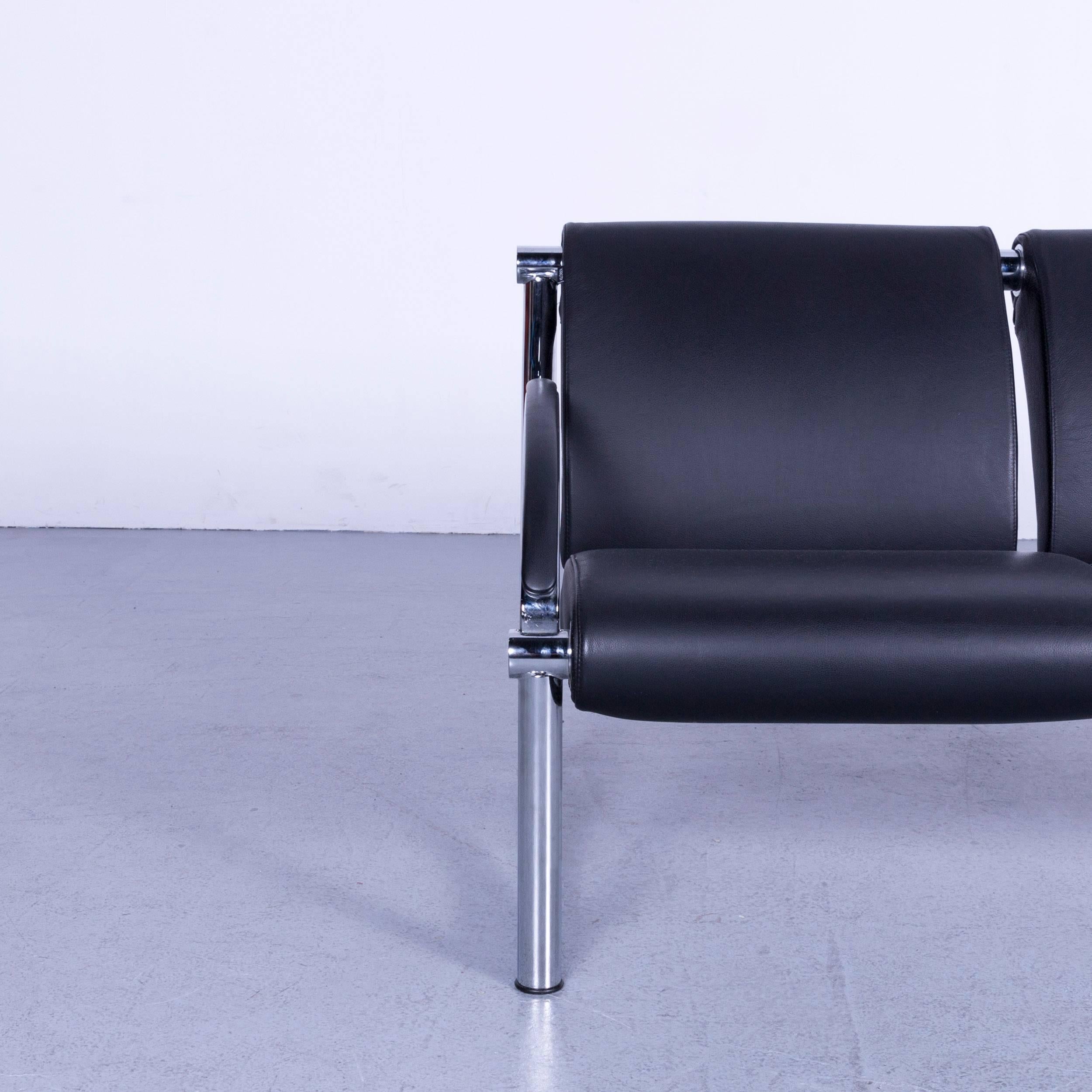 Allemand Klöber Tezett Canapé design en cuir noir avec cadre chromé Made in Germany