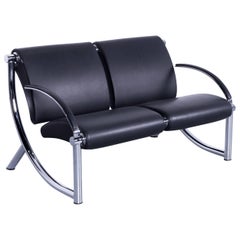 Klöber Tezett Designer Sofa in Black Leather with Chrome Frame Made in Germany