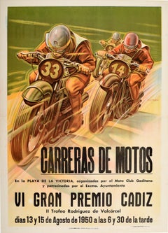 Original Vintage Poster Carreras De Motos VI Gran Premio Cadiz Grand Prix Race