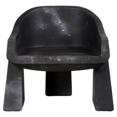 Limited Edition, Hand-sculpted Black Basalt Chair by Lucas Tyra Morten