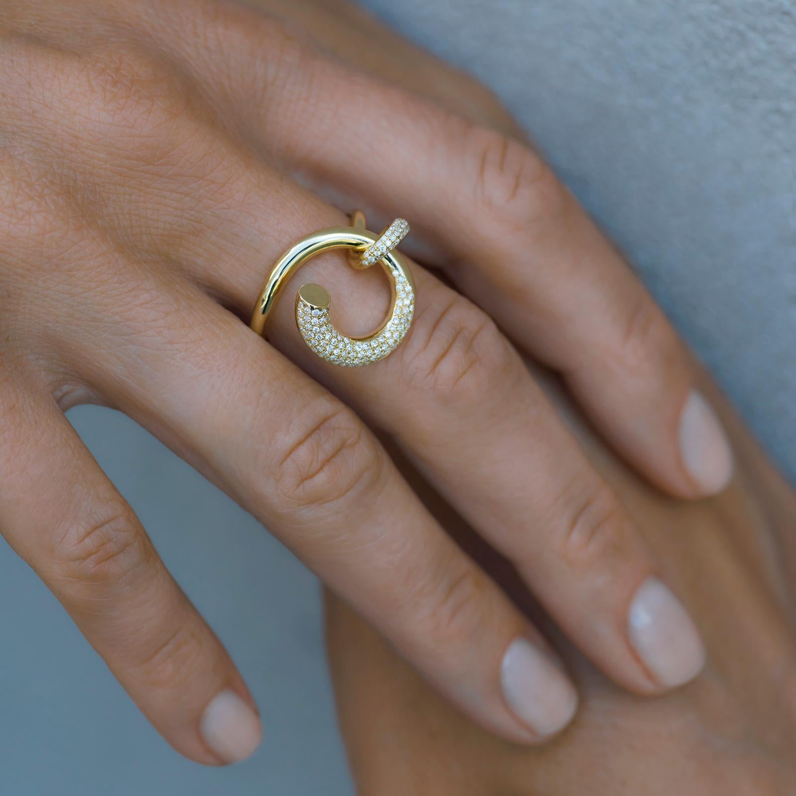 Kloto’s Radiant ring is crafted from 18k yellow and diamonds. The  design features two intertwining curved lines, set with sparkling white diamonds. Sculptural, sensual, sophisticated.

Kloto's designer Senem Gençoğlu, combines her 40-year family