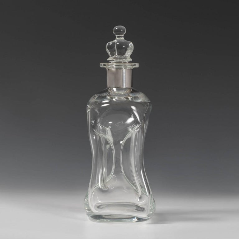 Kluk Kluk Decanter with Silver Collar and Crown Stopper, circa 1960 For