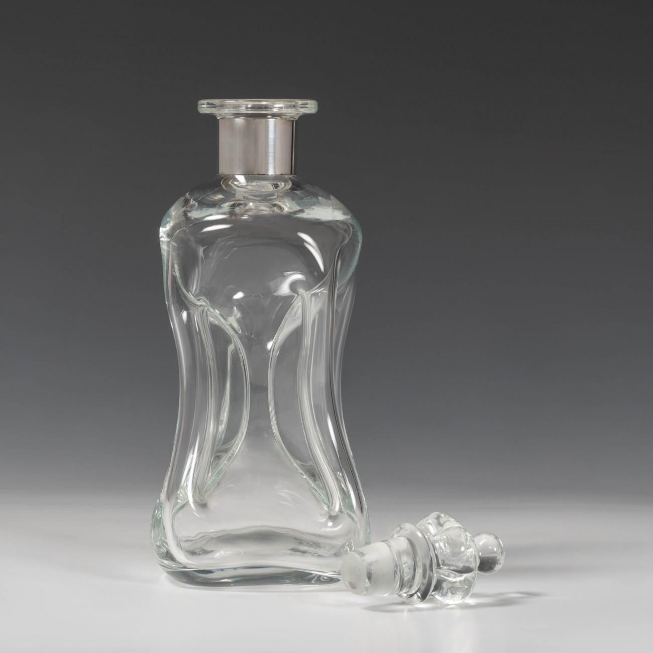 Danish Kluk Kluk Decanter with Silver Collar and Crown Stopper, circa 1960 For Sale