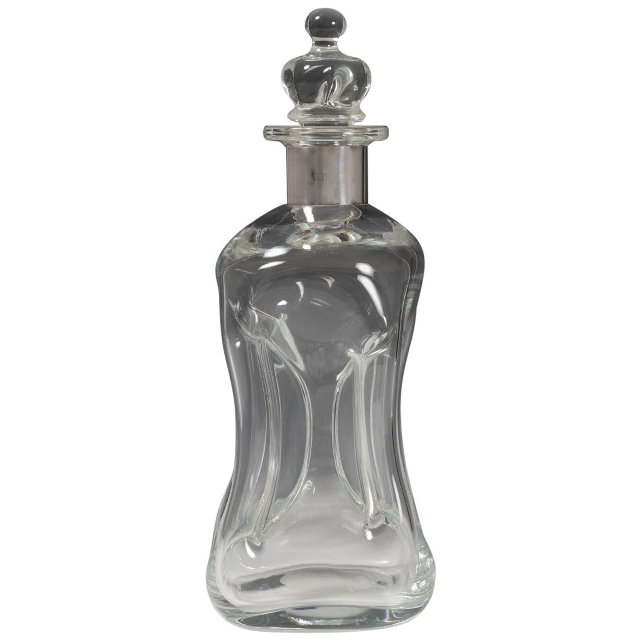 Kluk Kluk Decanter with Silver Collar and Crown Stopper, circa 1960 For Sale
