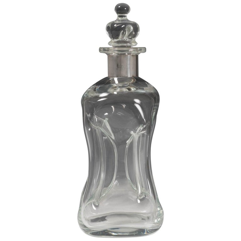 Kluk Kluk Decanter with Silver Collar and Crown Stopper, circa 1960 For
