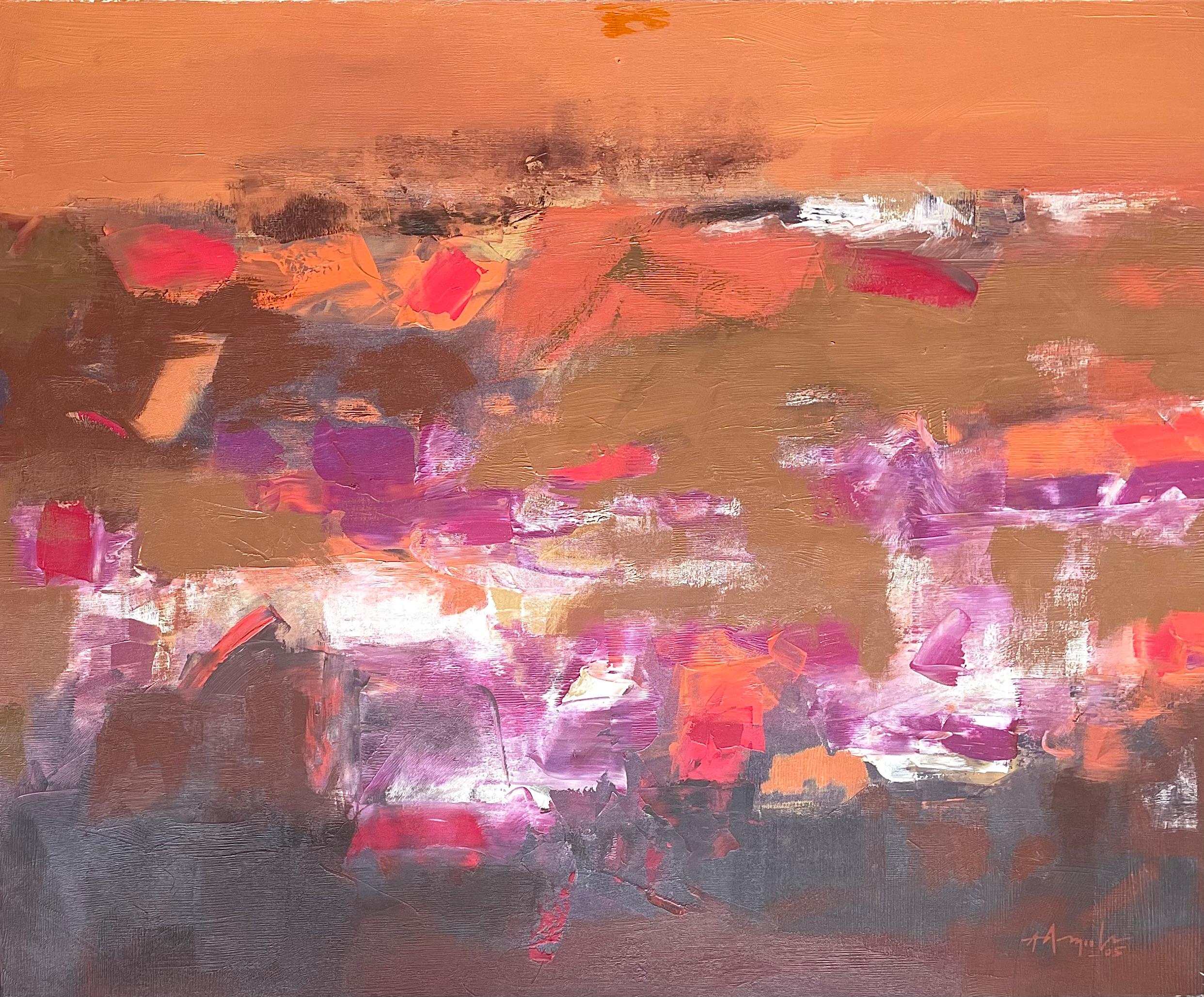 Untitled, Acrylic on Canva, Red, PInk colors by Indian K.M. Adimoolam "In Stock"