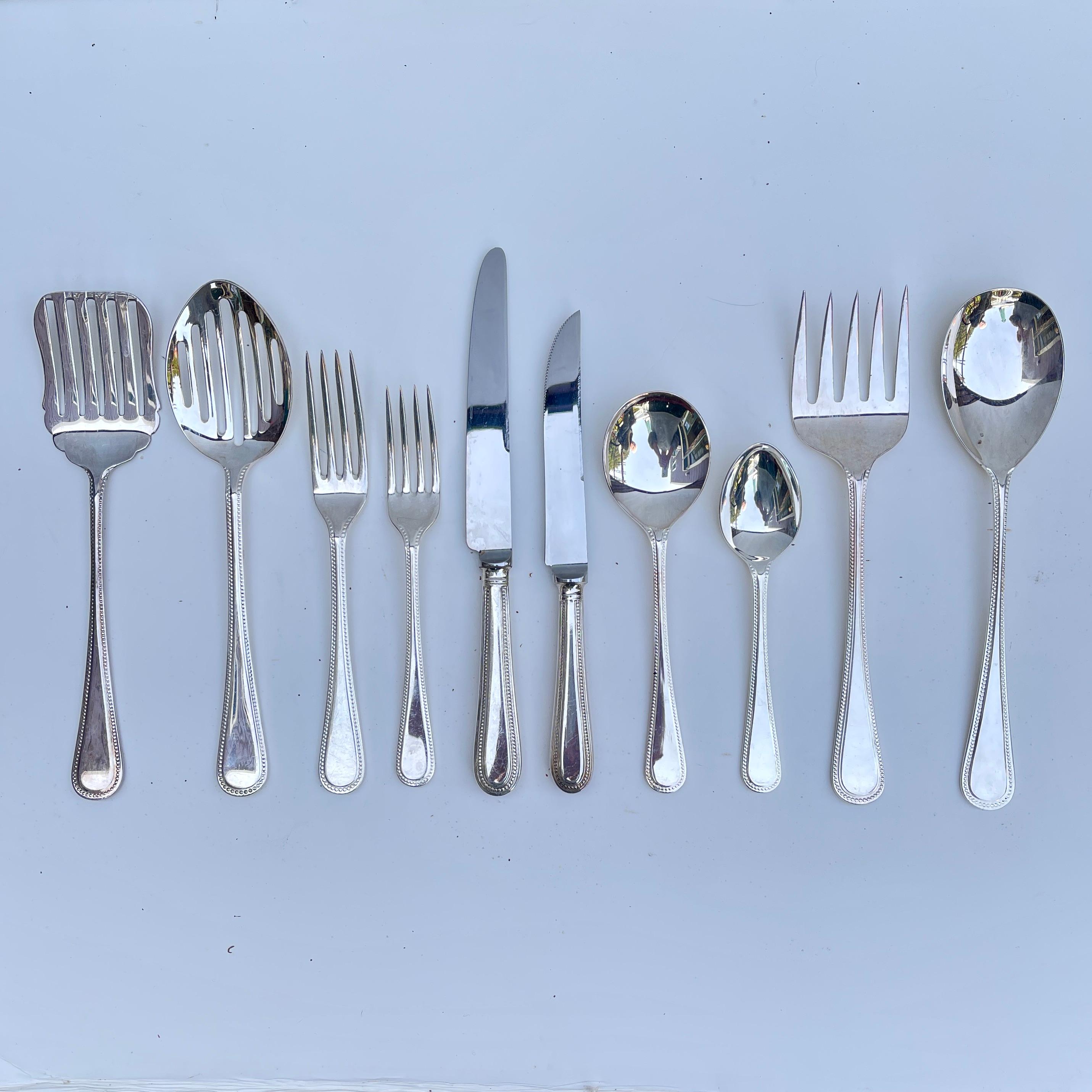 K&M Sheffield English EPNS Beaded Flatware Boxed Set – 76 Pieces In Good Condition For Sale In Philadelphia, PA