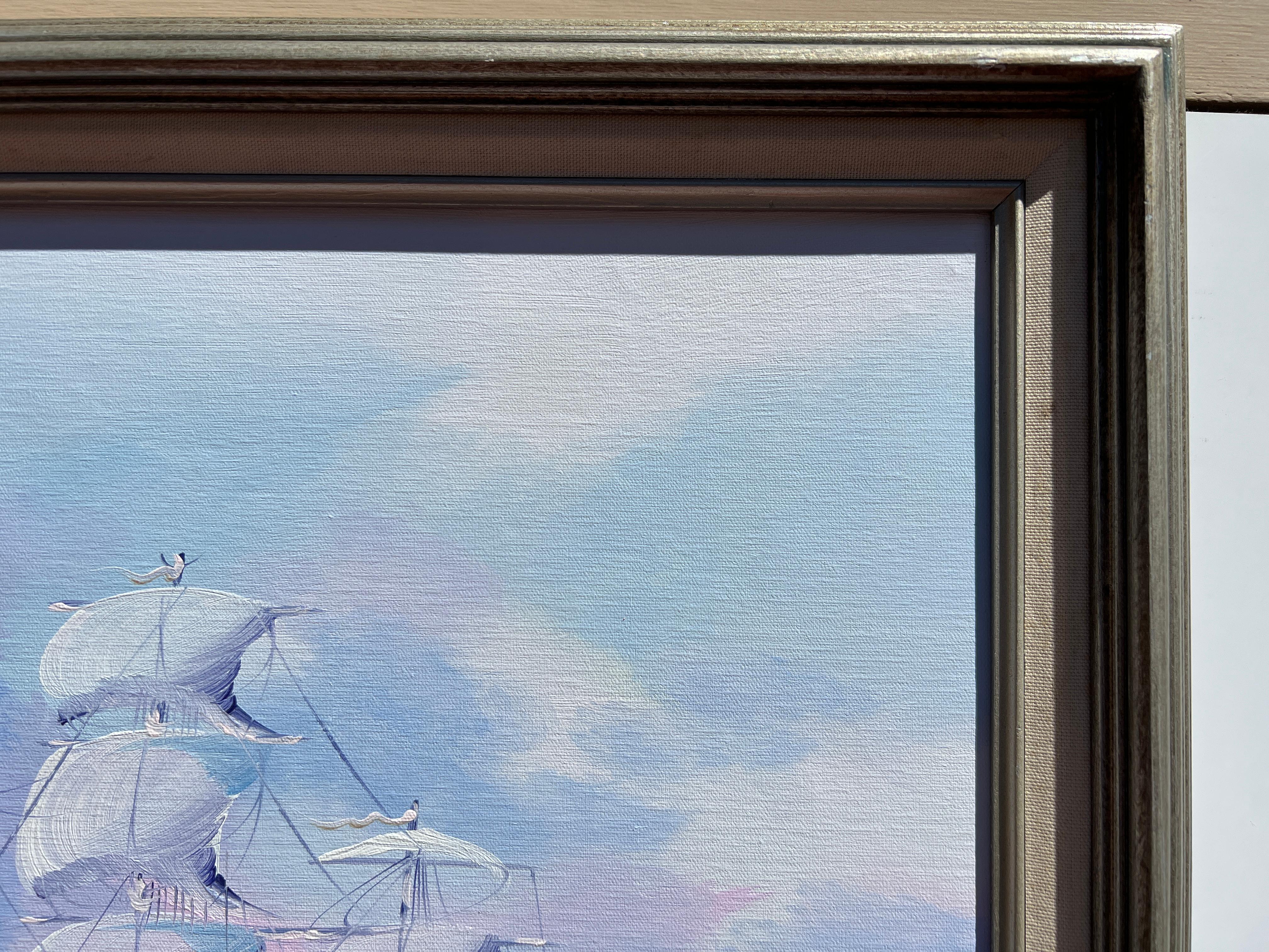  Up for sale is a large original oil painting on canvas depicting a sailing ship breaking through the waves leaving a white trace behind.

Signed in the lower-right corner K. Maskell.

Presented in a nice wood frame. The frame has some scratches and