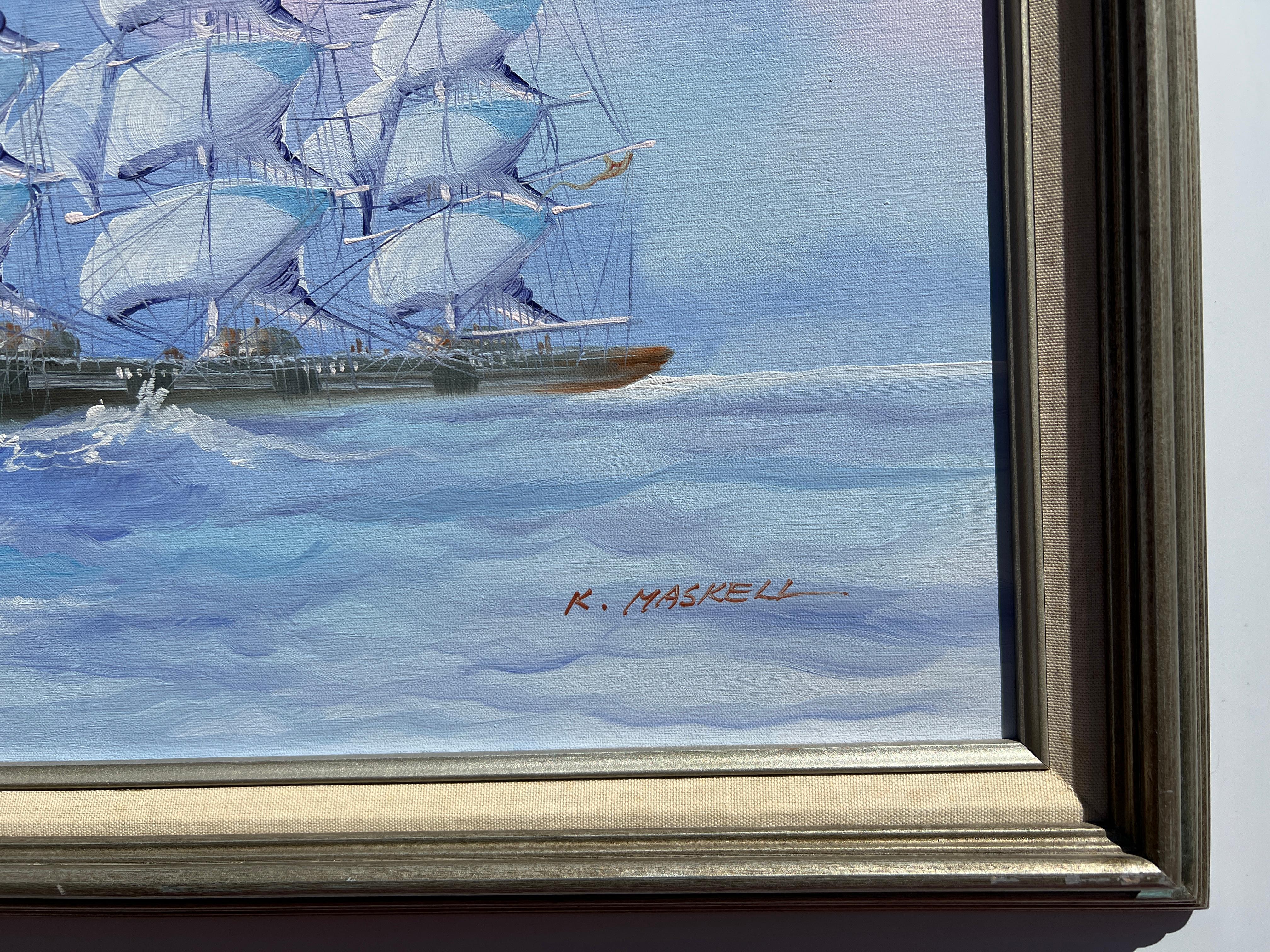 K.MASKELL Sailing Ship Original oil on Canvas Nautical Painting, Framed For Sale 1