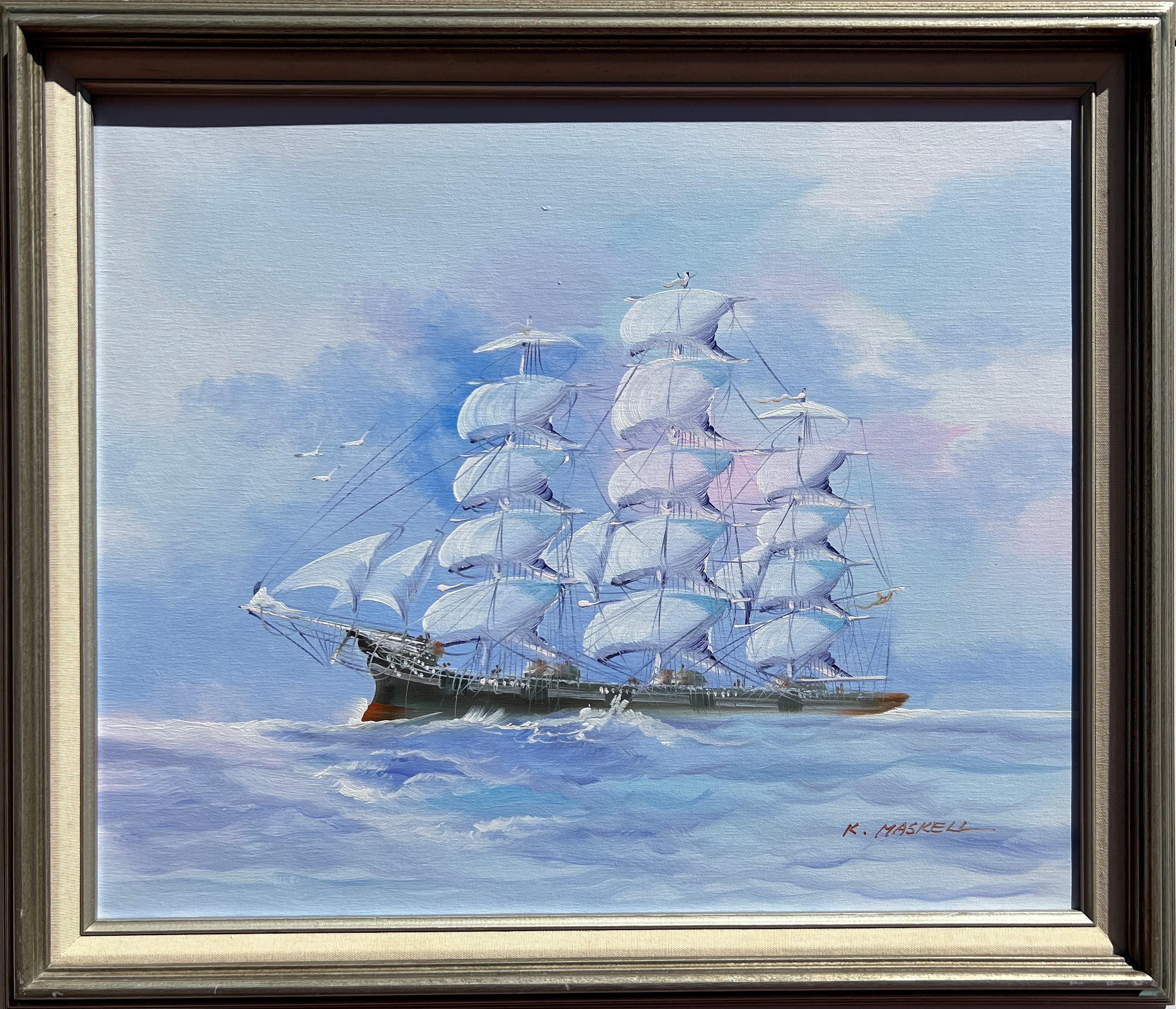 K.Maskell Landscape Painting - K.MASKELL Sailing Ship Original oil on Canvas Nautical Painting, Framed