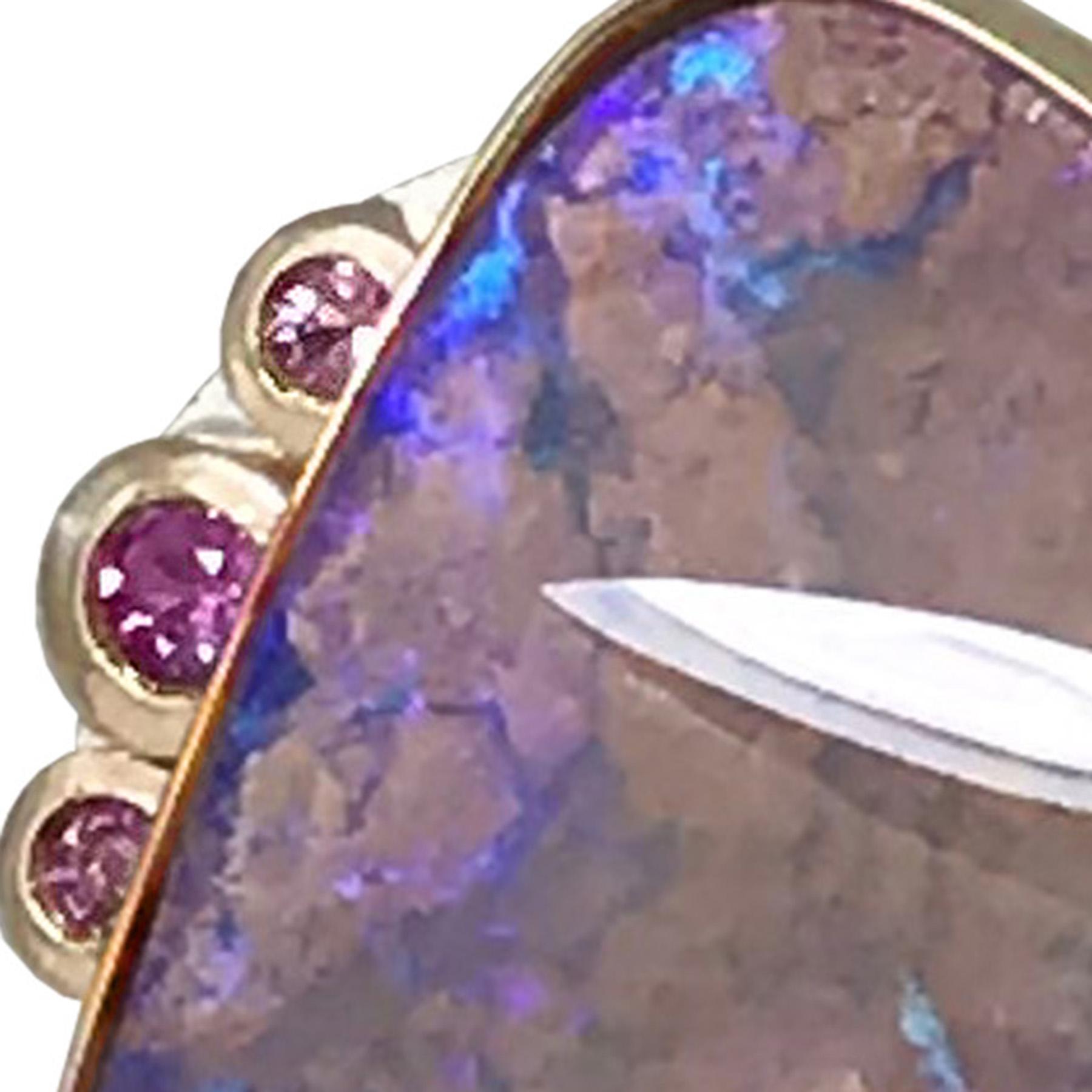 K.Mita Coloradas Ring, Pink Boulder Opal, Pink Sapphires, 18 Karat Gold, Silver In New Condition In New York, NY