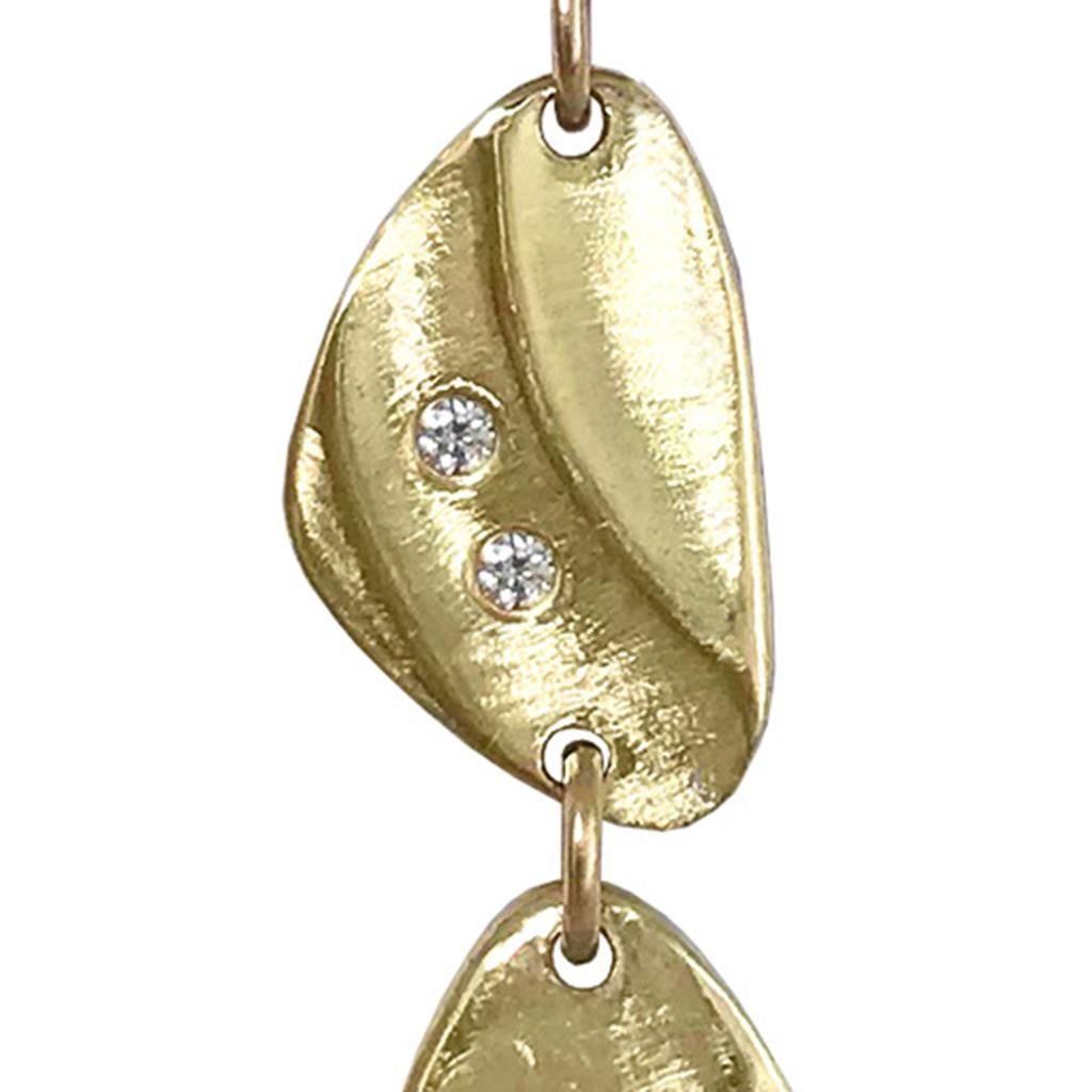 Round Cut 14 Karat Yellow Gold with Diamonds Pebble Shaped Flexible Dangle Earrings  For Sale