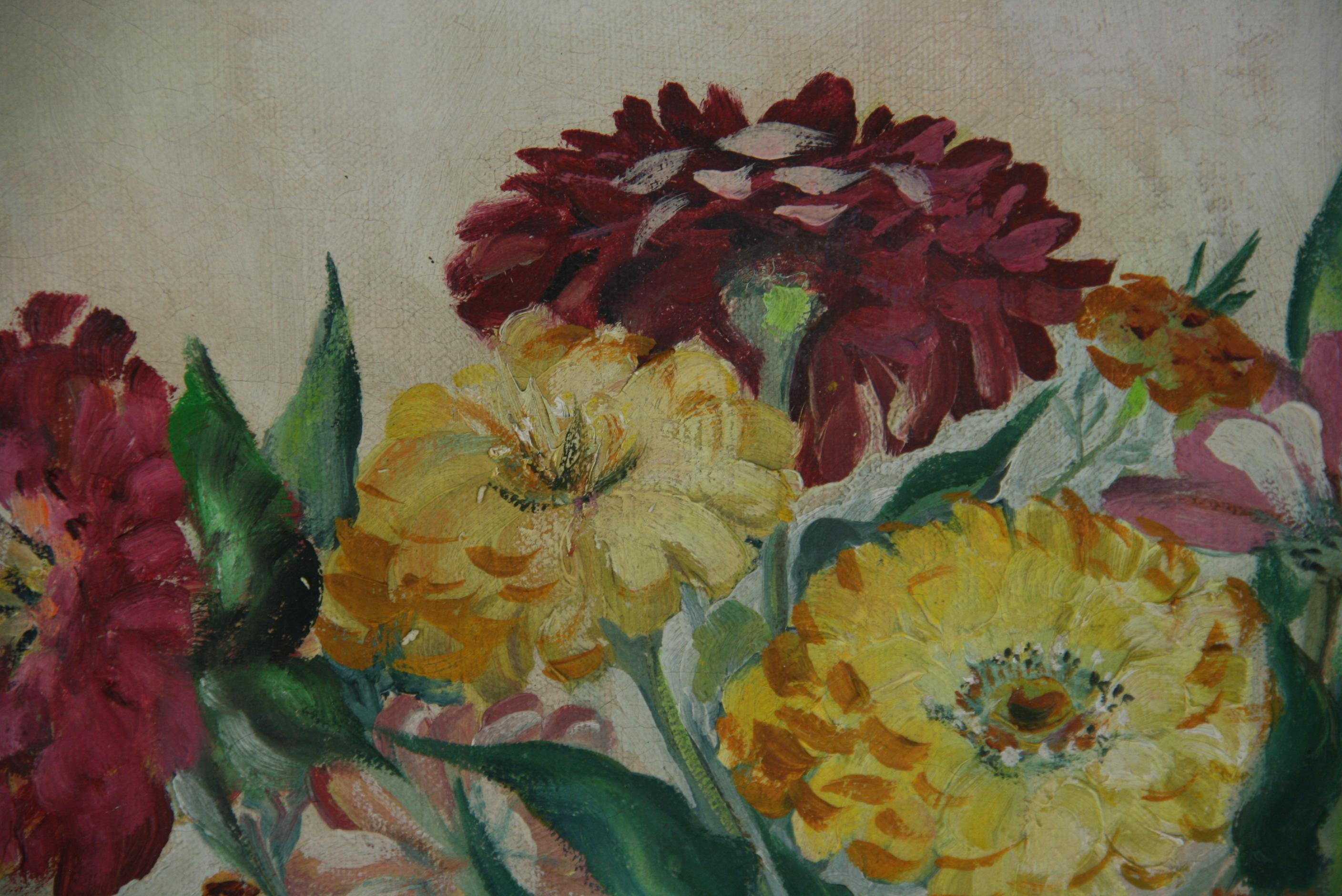 Vintage Modernist Impressionist  Bunter Blumenstrauß Stilleben im Angebot 1