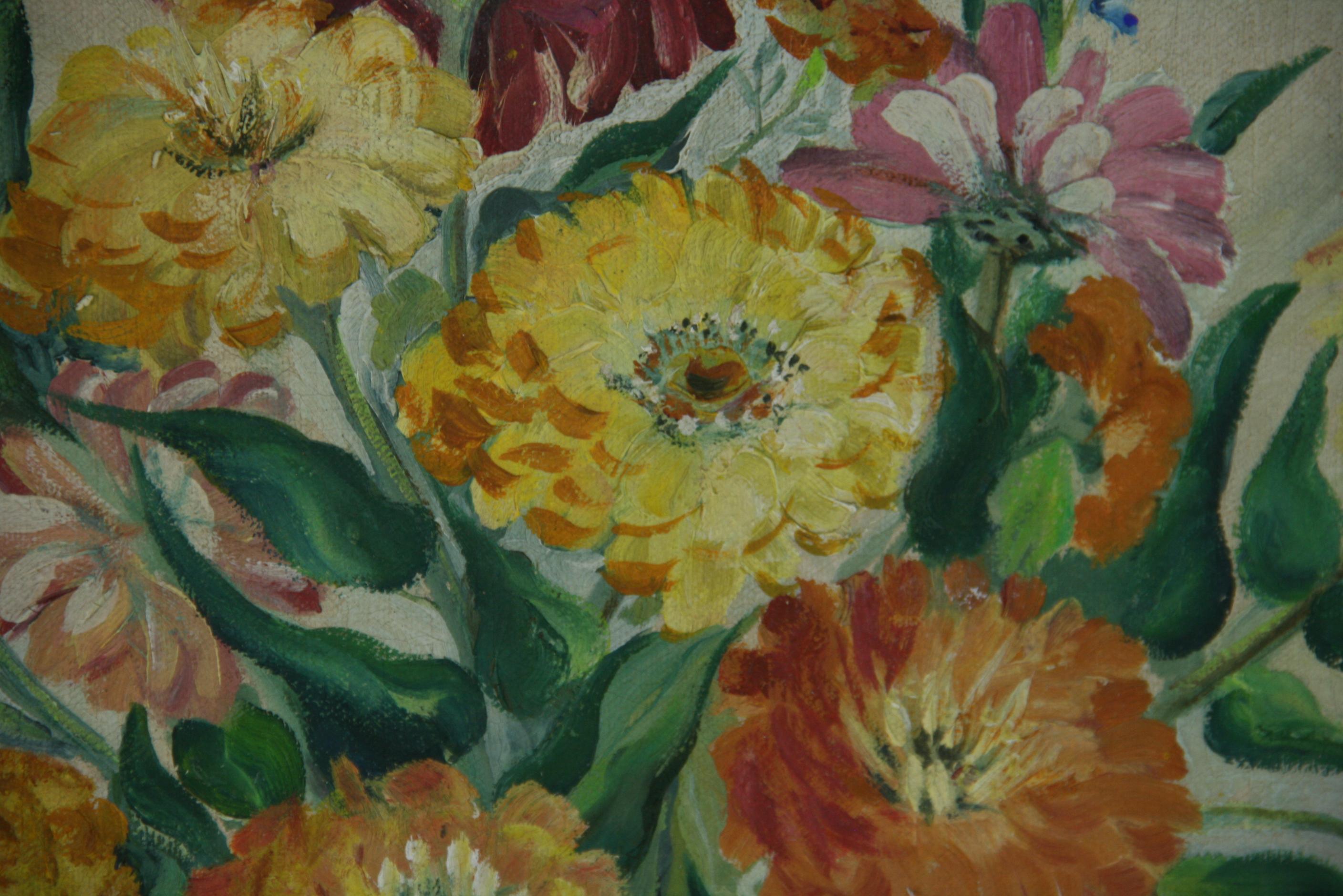 Vintage Modernist Impressionist  Bunter Blumenstrauß Stilleben im Angebot 2