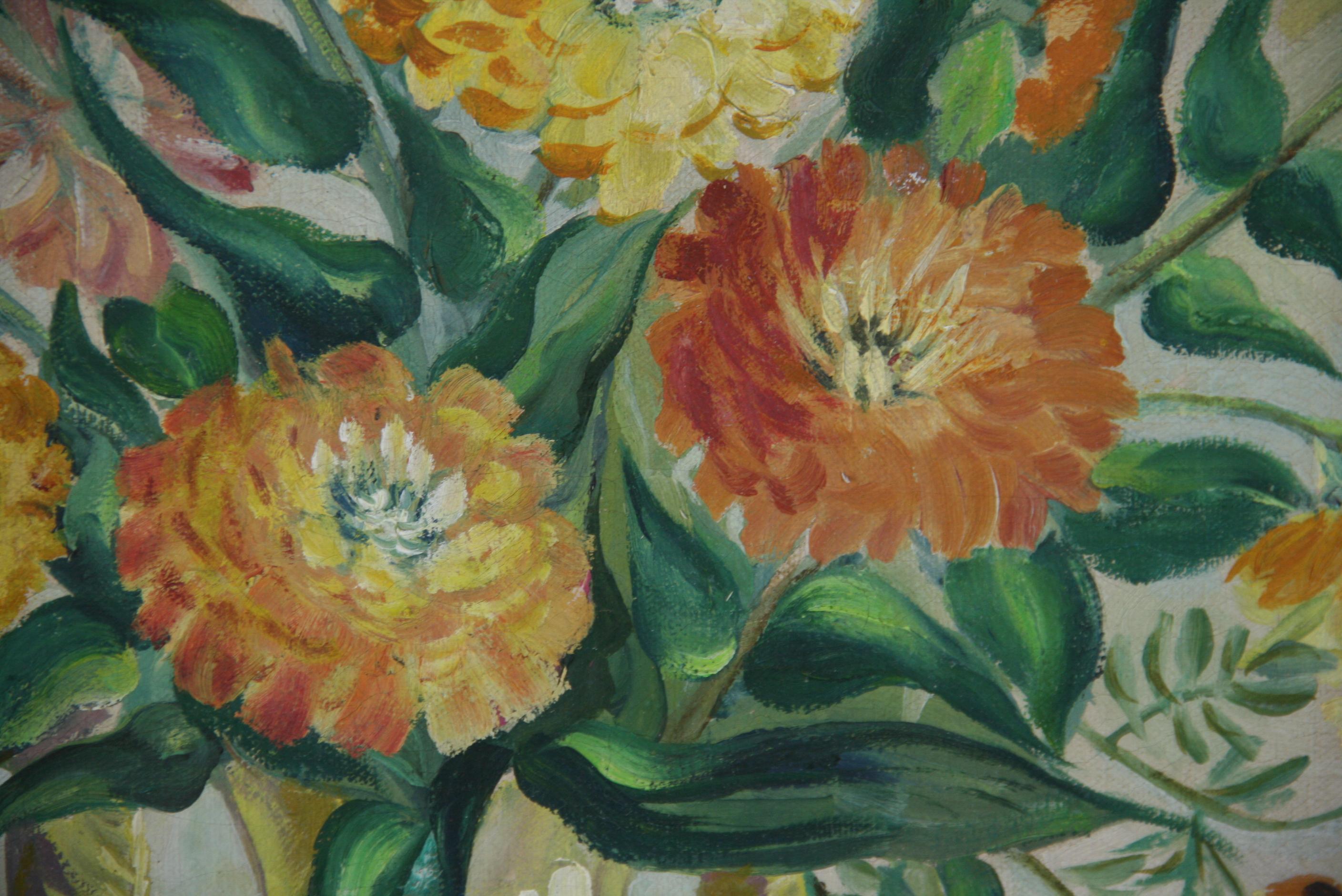 Vintage Modernist Impressionist  Bunter Blumenstrauß Stilleben im Angebot 3