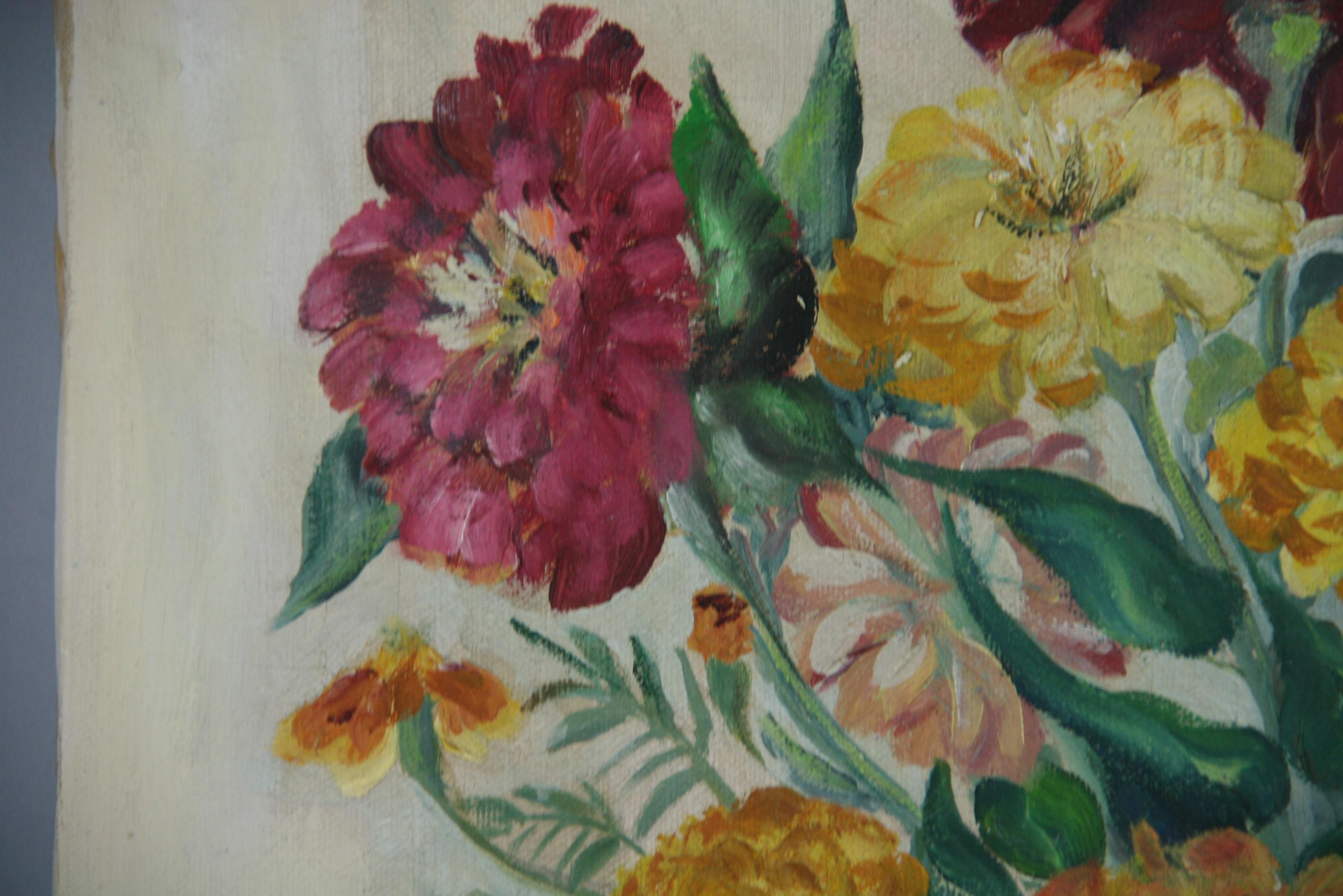 Vintage Modernist Impressionist  Bunter Blumenstrauß Stilleben im Angebot 4