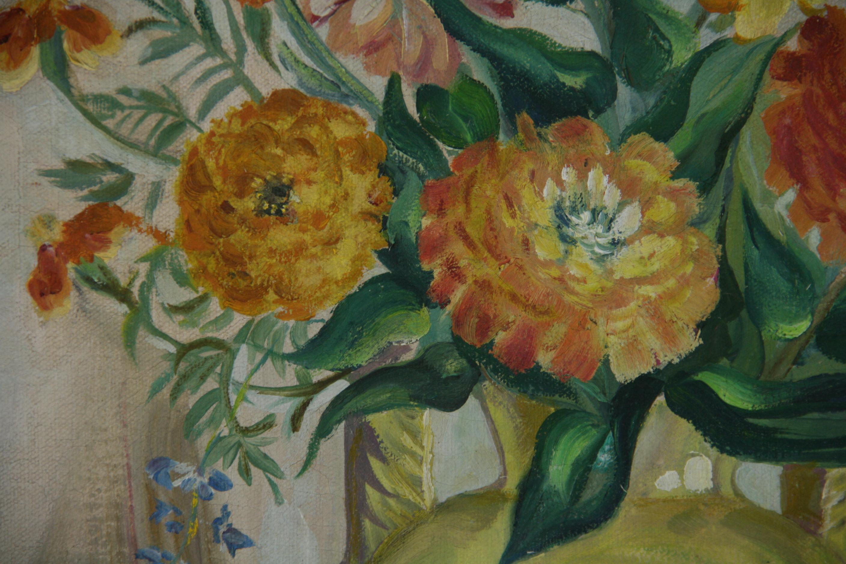 Vintage Modernist Impressionist  Bunter Blumenstrauß Stilleben im Angebot 5