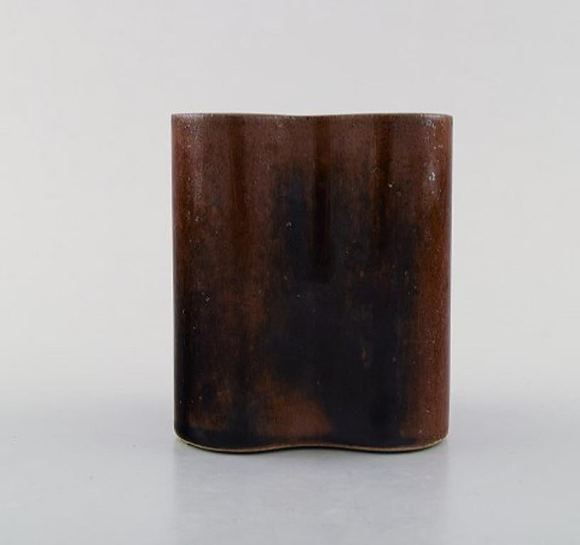 Scandinavian Modern Knabstrup Ateliér Cubist Ceramic Vase with Glaze in Brown Shades., 1970s