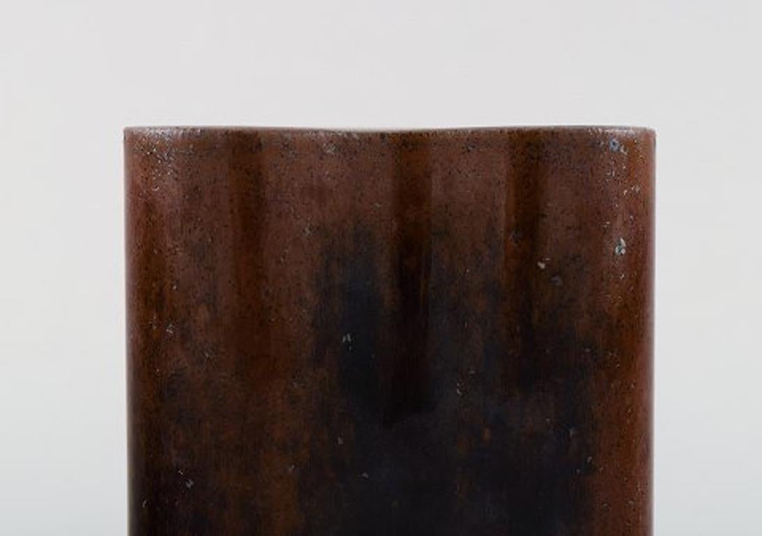 Danish Knabstrup Ateliér Cubist Ceramic Vase with Glaze in Brown Shades., 1970s
