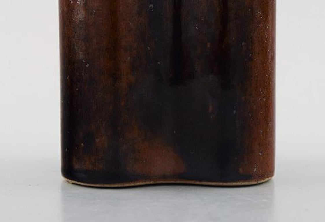 Knabstrup Ateliér Cubist Ceramic Vase with Glaze in Brown Shades., 1970s In Excellent Condition In Copenhagen, DK