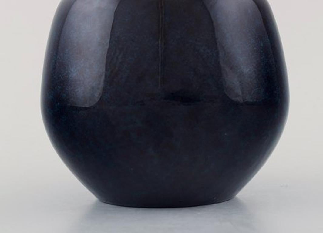 Danish Knabstrup Ceramic Vase in Deep Blue Glaze. Modernist Shape, 1960s