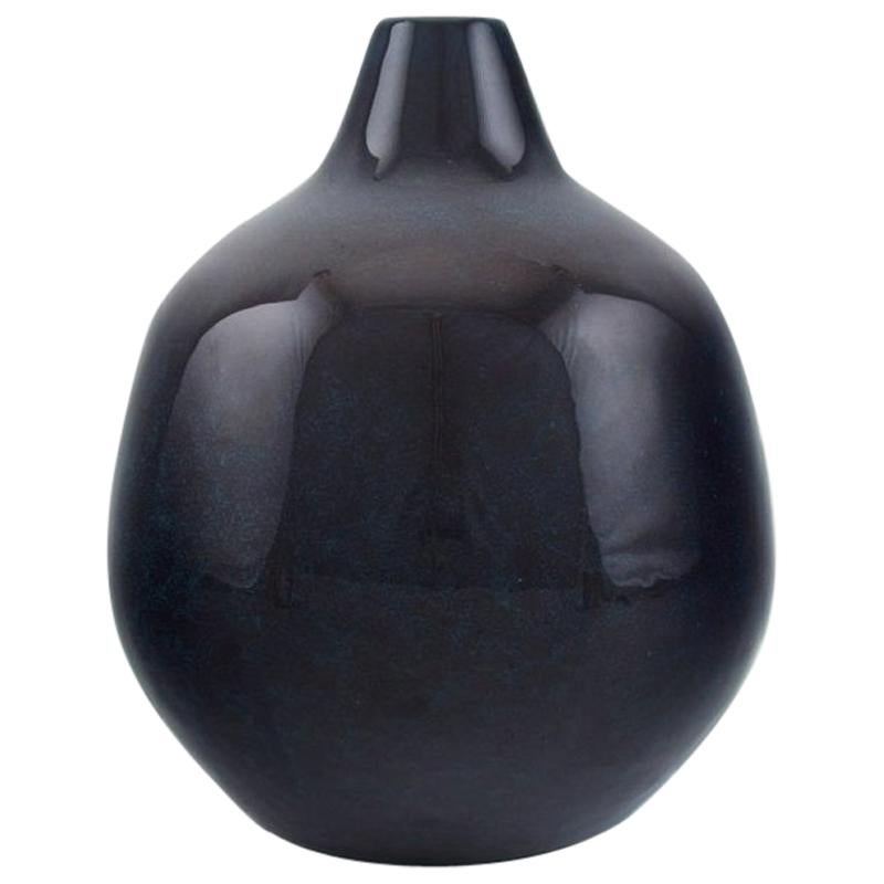 Knabstrup Ceramic Vase in Deep Blue Glaze, Modernist Shape, 1960s
