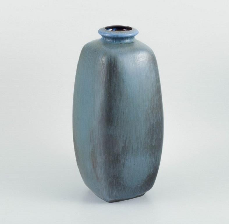 Scandinavian Modern Knabstrup Ceramic Vase with Glaze in Shades of Blue and Grey, 1960s For Sale