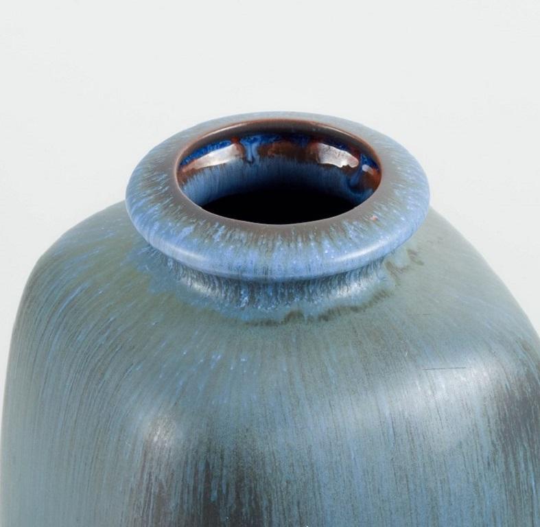 Danish Knabstrup Ceramic Vase with Glaze in Shades of Blue and Grey, 1960s For Sale