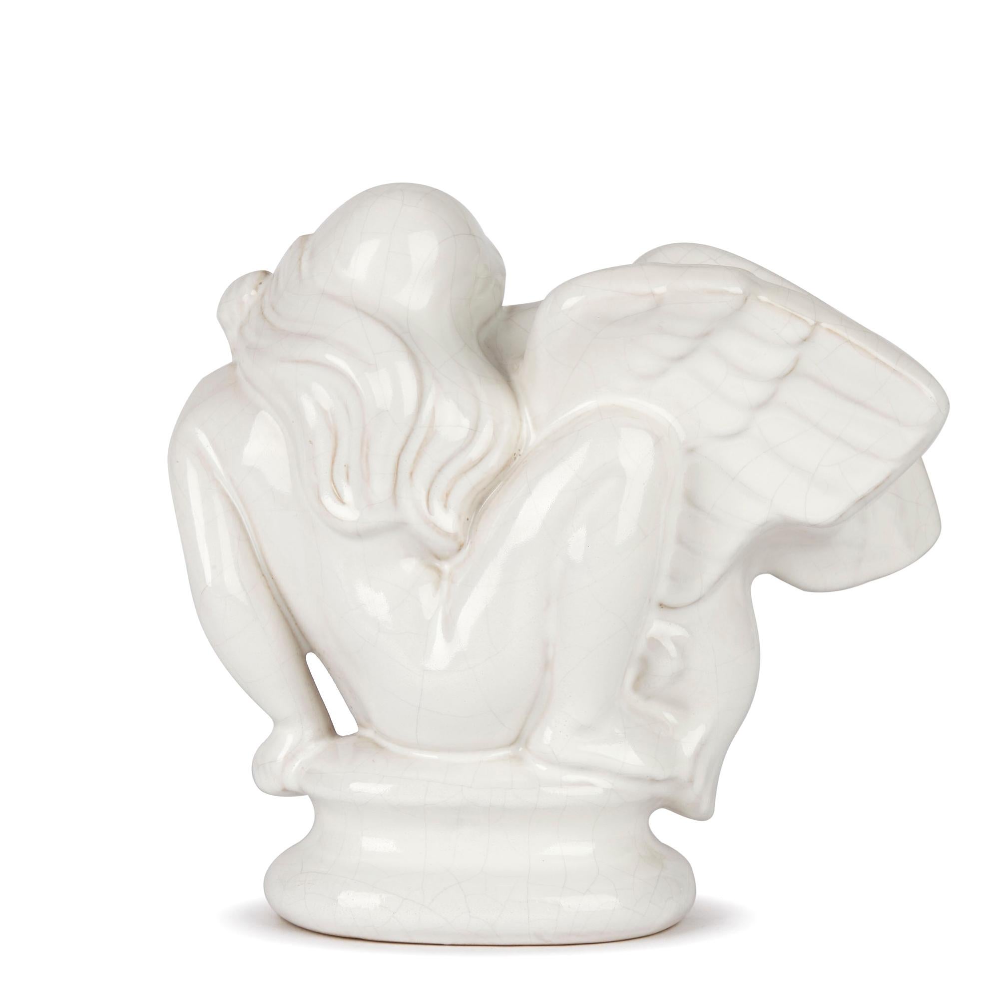 Mid-20th Century Knabstrup Danish Midcentury Art Pottery Girl and Swan Figure For Sale