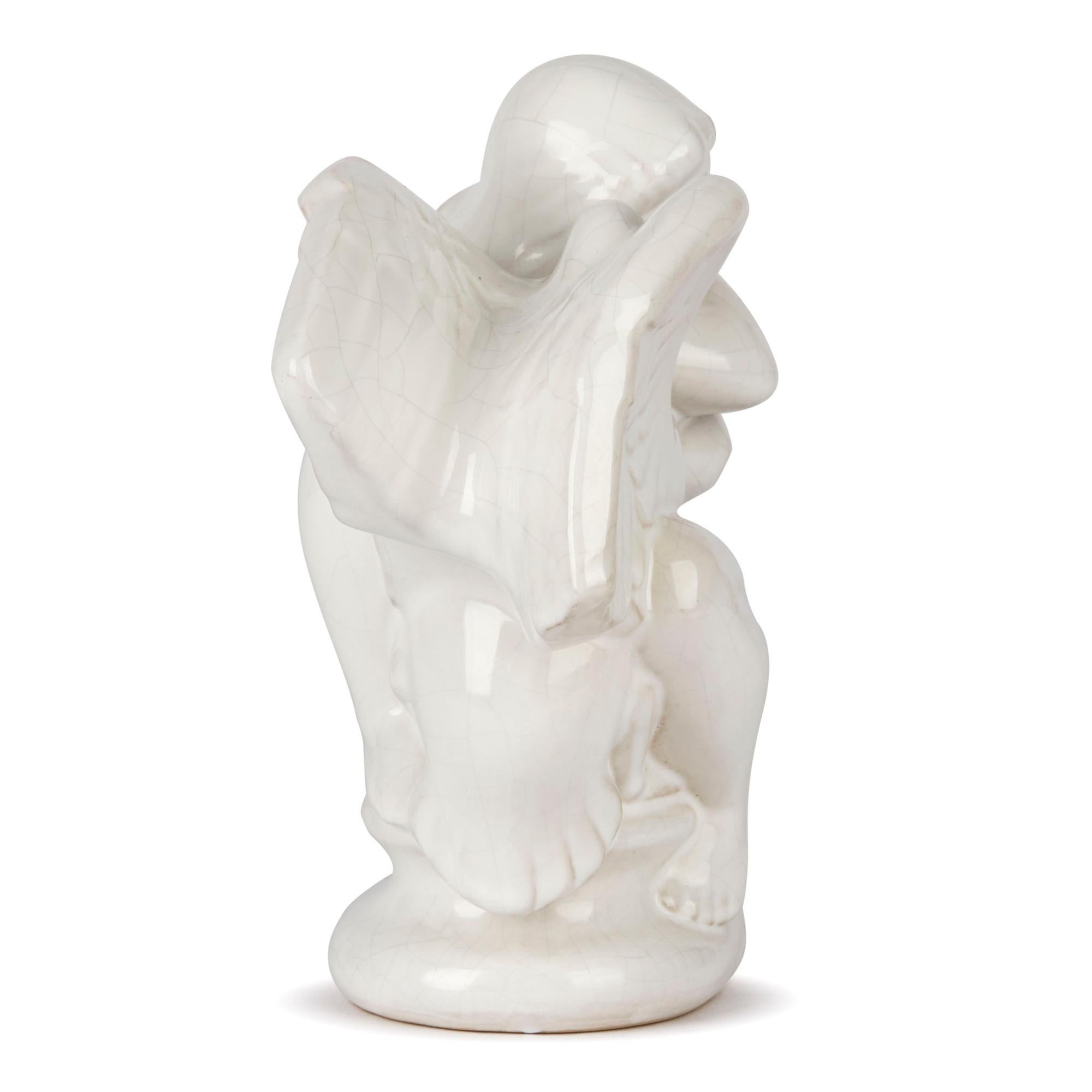 Knabstrup Danish Midcentury Art Pottery Girl and Swan Figure For Sale 1