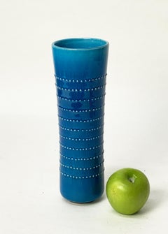Knabstrup Danish Modern Turquoise Blue Ceramic Vase, Beaded Decoration, 1960s