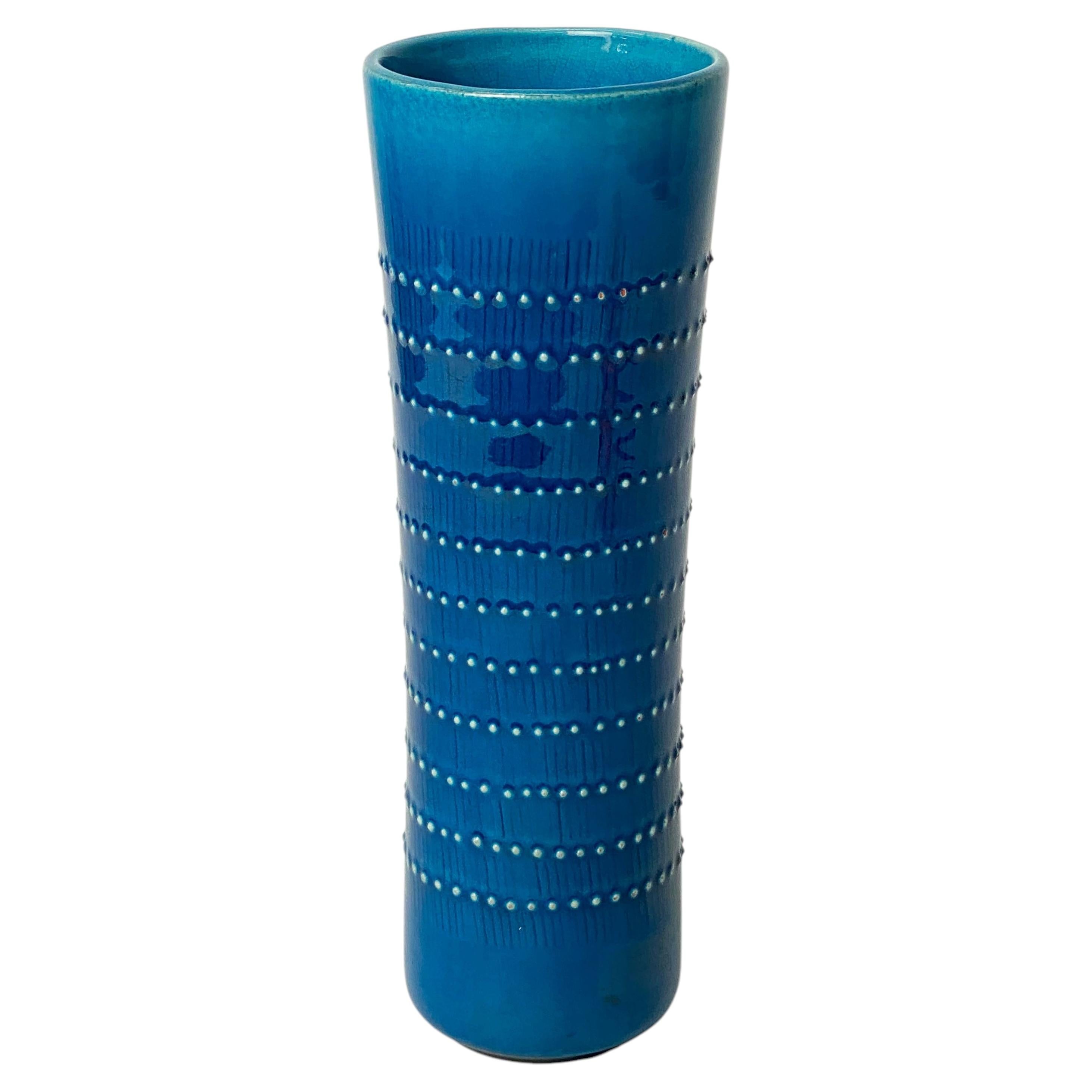 Knabstrup Danish Modern Turquoise Blue Ceramic Vase, Beaded Decoration, 1960s