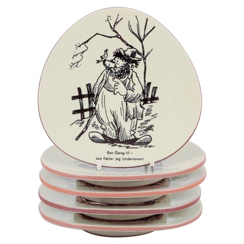 Knabstrup, Denmark. Five plates in stoneware. Storm P. satirical cartoons For Sale