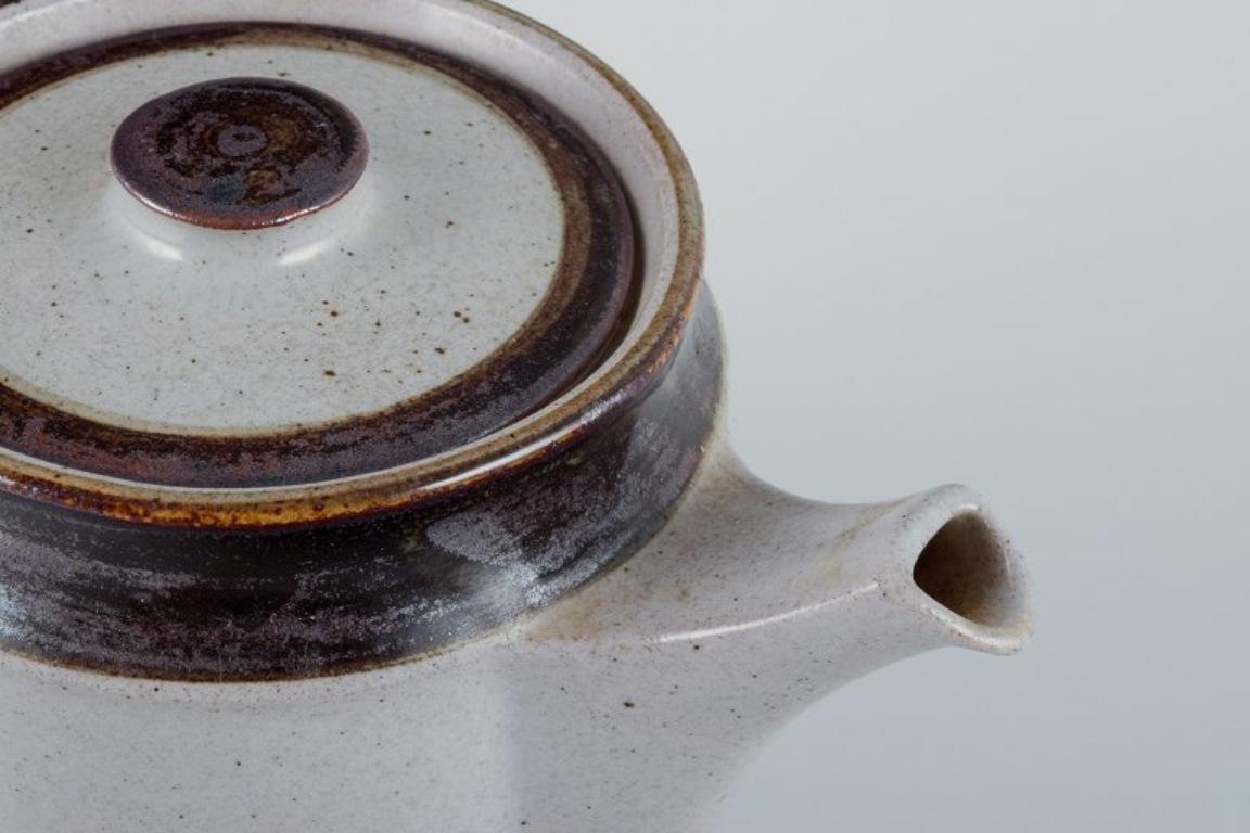 Glazed Knabstrup, Denmark. Stoneware teapot with gray and brown glaze tones.  For Sale