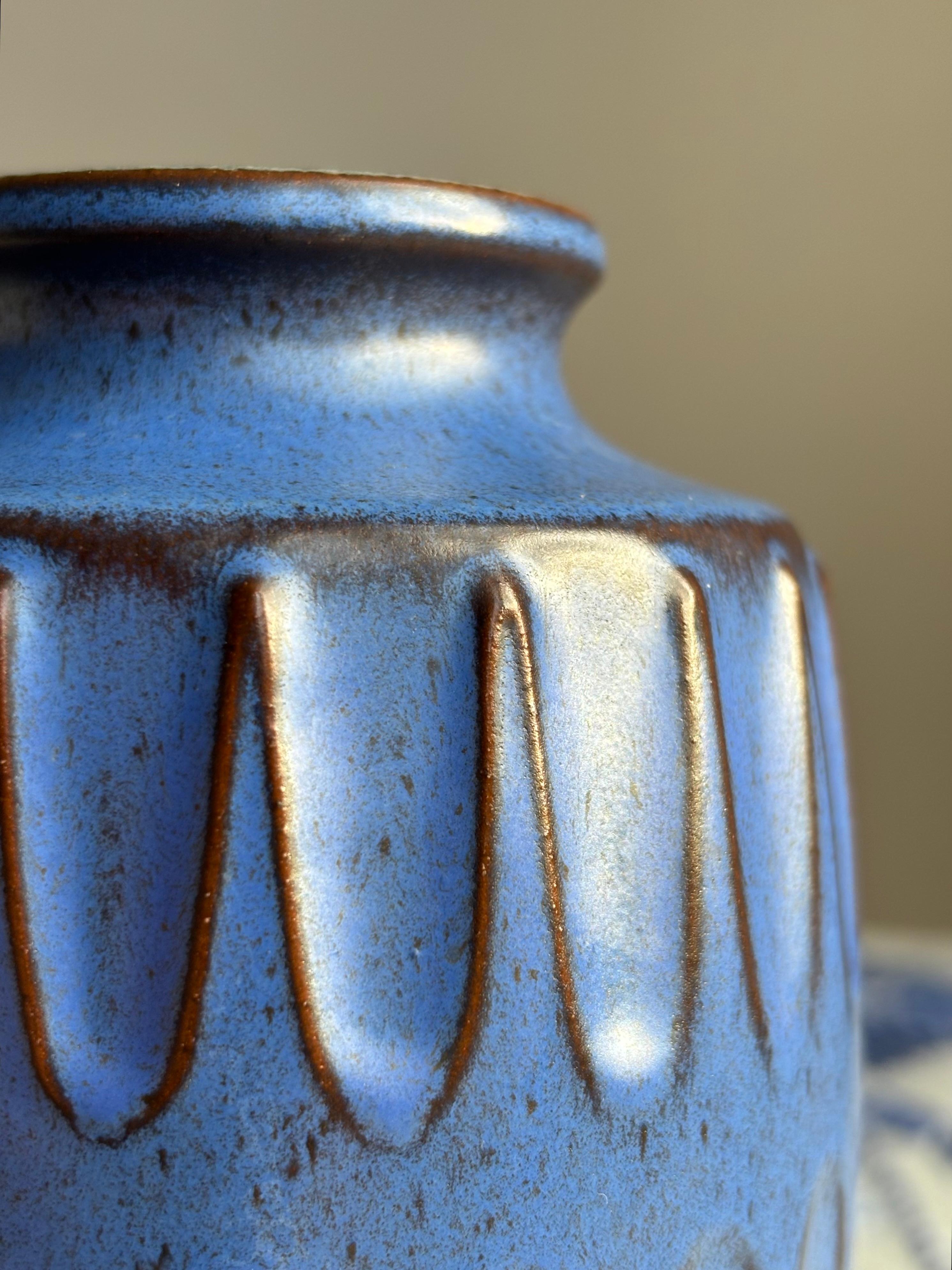 Scandinavian Modern Knabstrup Egyptian Blue Modernist Vase, Denmark, 1960s