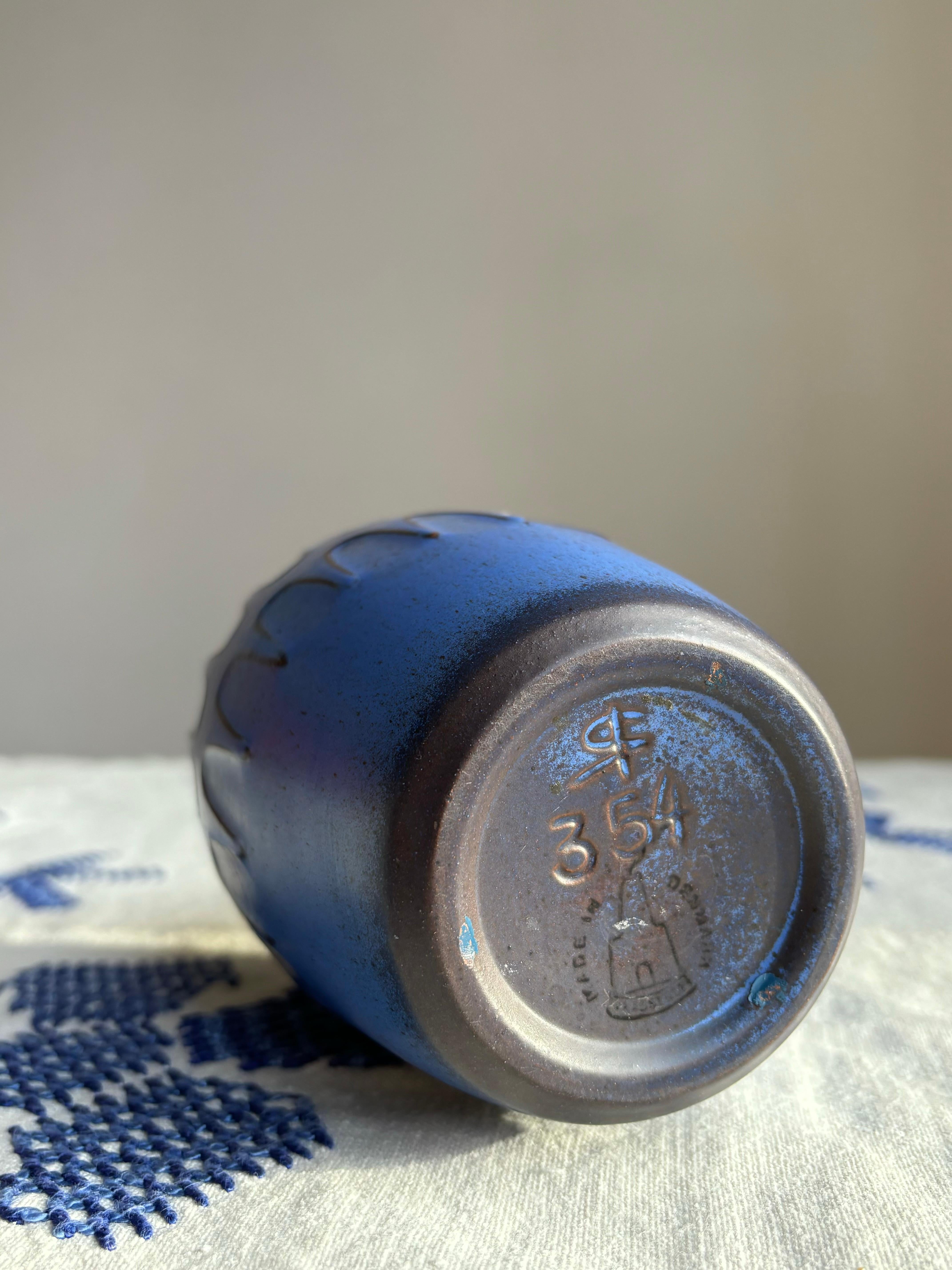 Glazed Knabstrup Egyptian Blue Modernist Vase, Denmark, 1960s