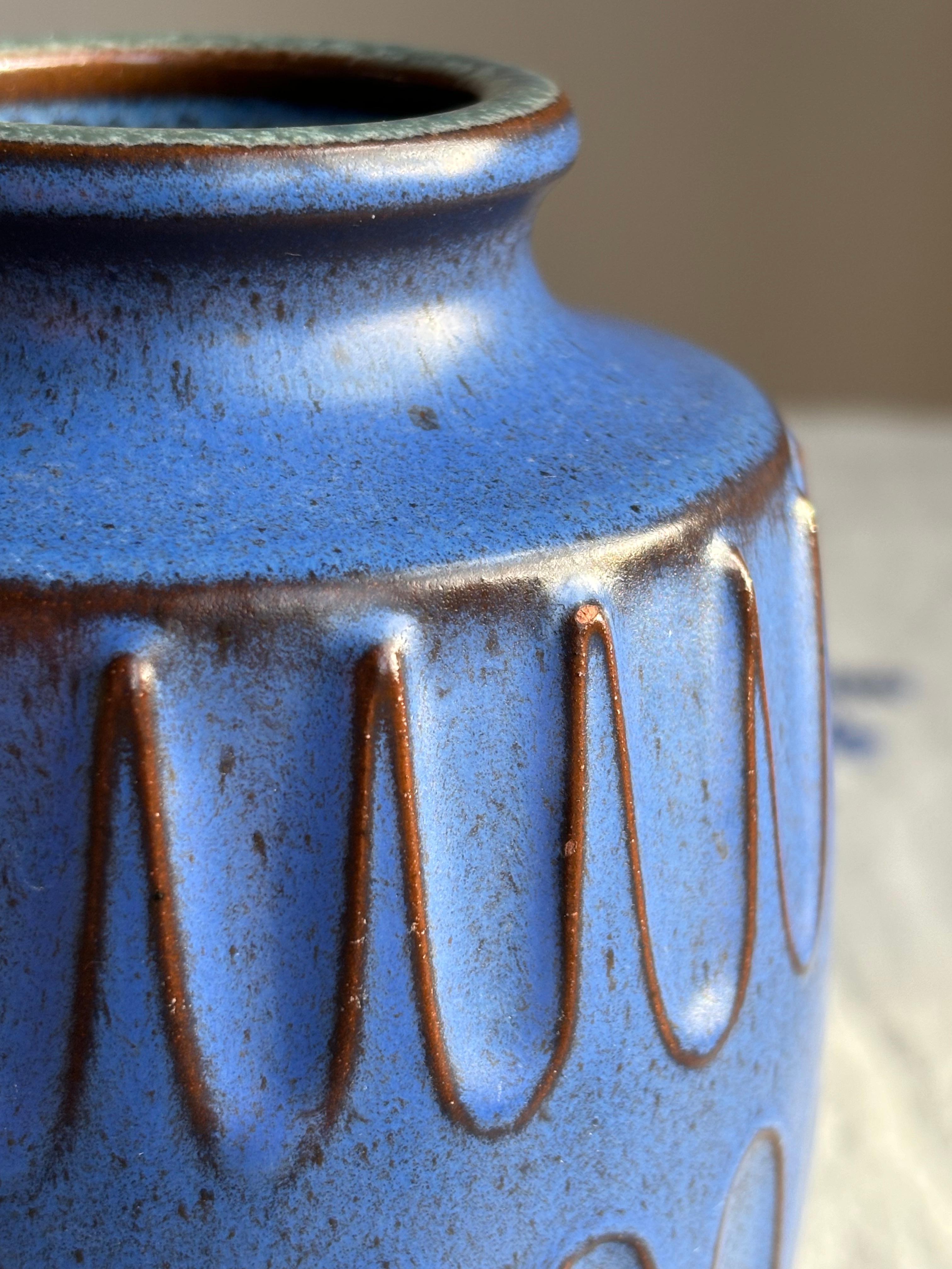 Ceramic Knabstrup Egyptian Blue Modernist Vase, Denmark, 1960s