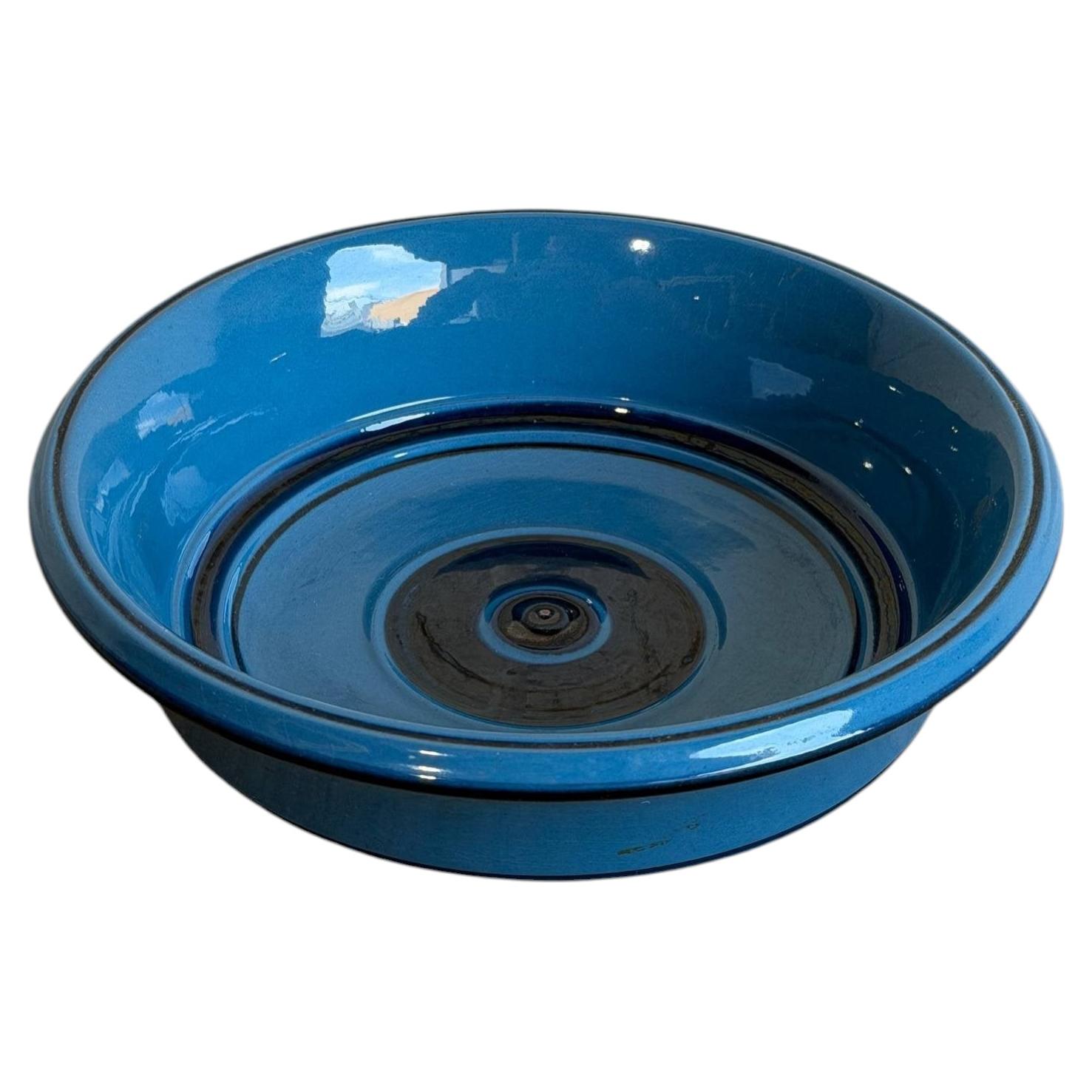 Knabstrup Keramik Blue Ceramic Bowl Deep Glossy Azure Denmark MCM 1960s For Sale