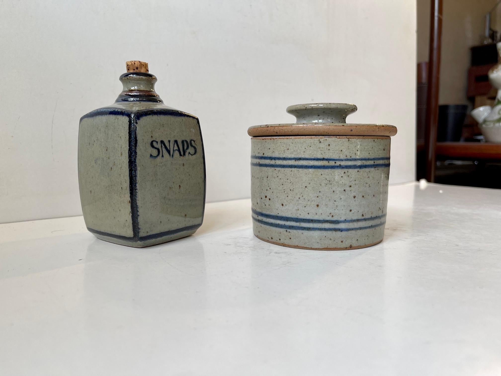 Mid-Century Modern Knabstrup Lidded Jar & Decanter in Glazed Stoneware, Danish, 1970s For Sale