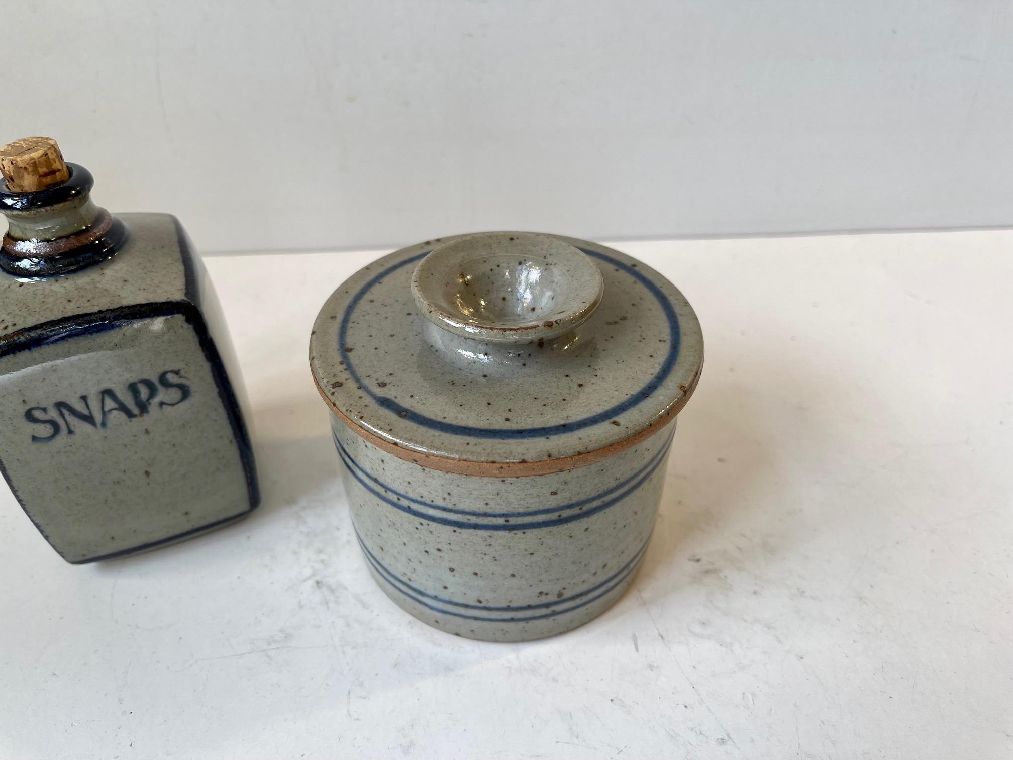 Late 20th Century Knabstrup Lidded Jar & Decanter in Glazed Stoneware, Danish, 1970s For Sale