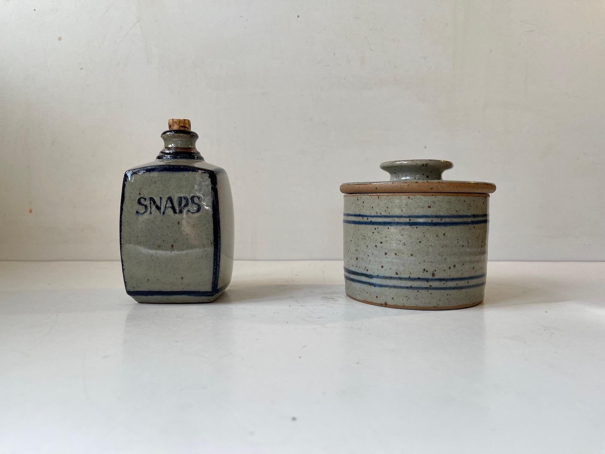 Knabstrup Lidded Jar & Decanter in Glazed Stoneware, Danish, 1970s For Sale 4