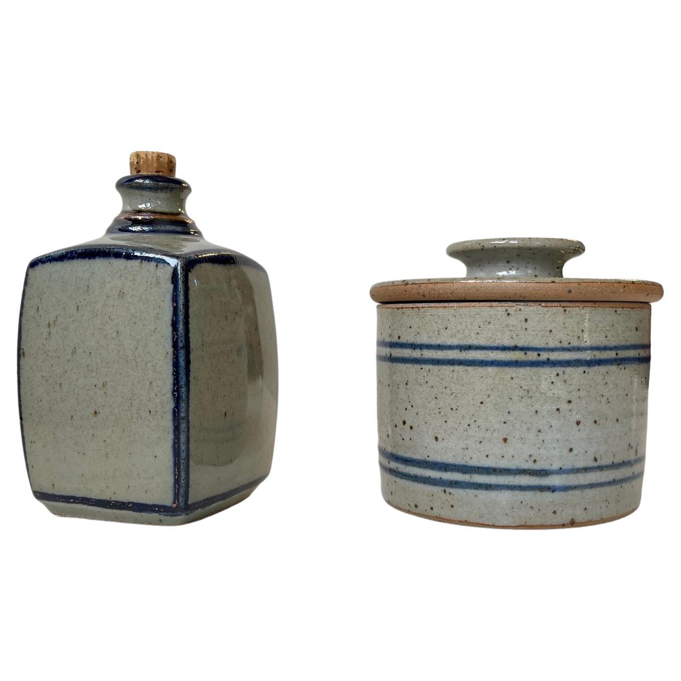 Knabstrup Lidded Jar & Decanter in Glazed Stoneware, Danish, 1970s For Sale