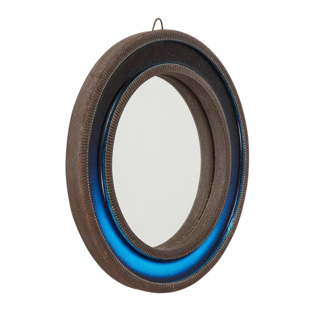 Mid-Century Modern Knabstrup Mirror, Ceramic, Blue, Signed