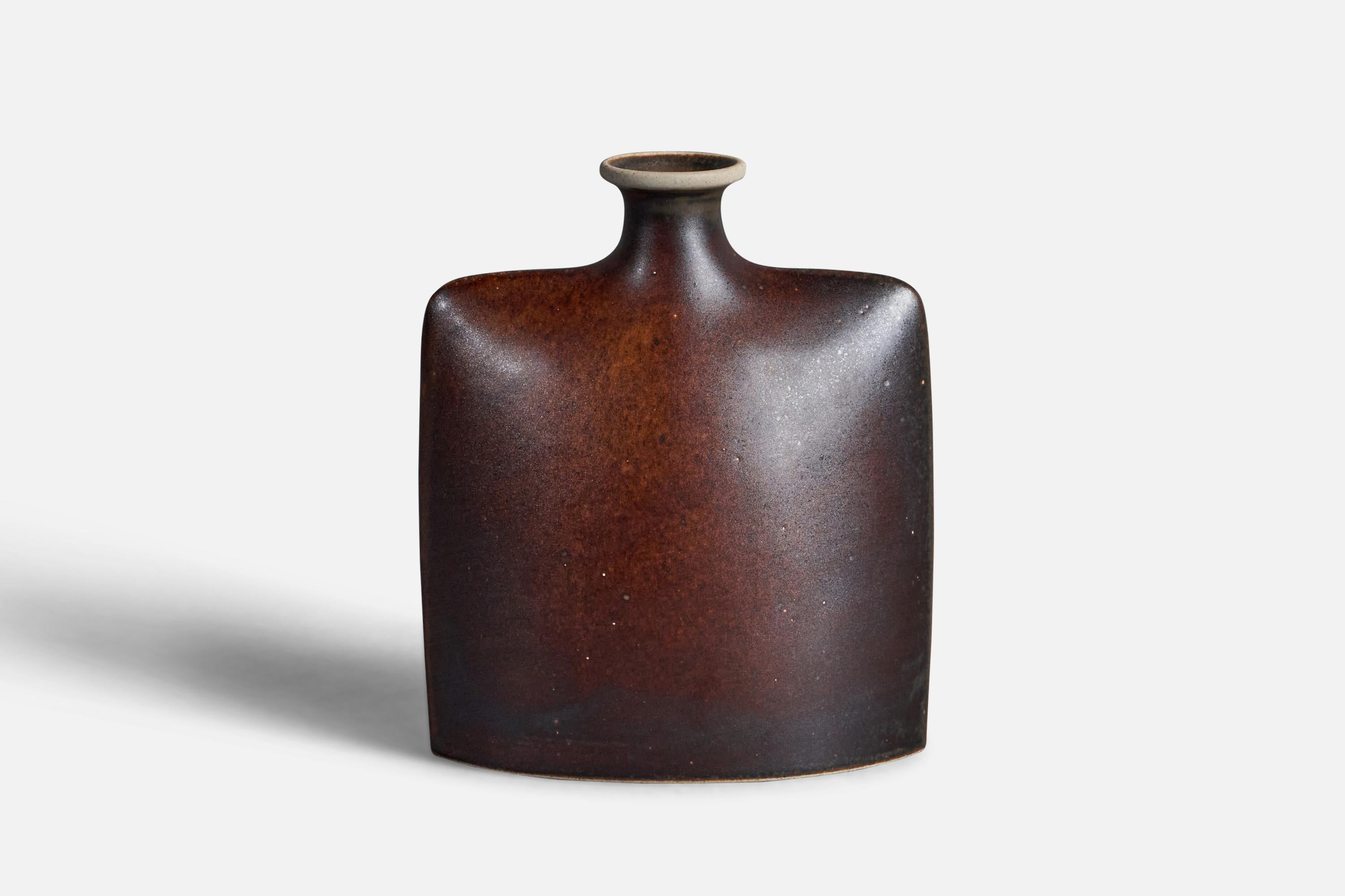 A brown-glazed stoneware vase designed and produced by Knabstrup, Denmark, c. 1960s.