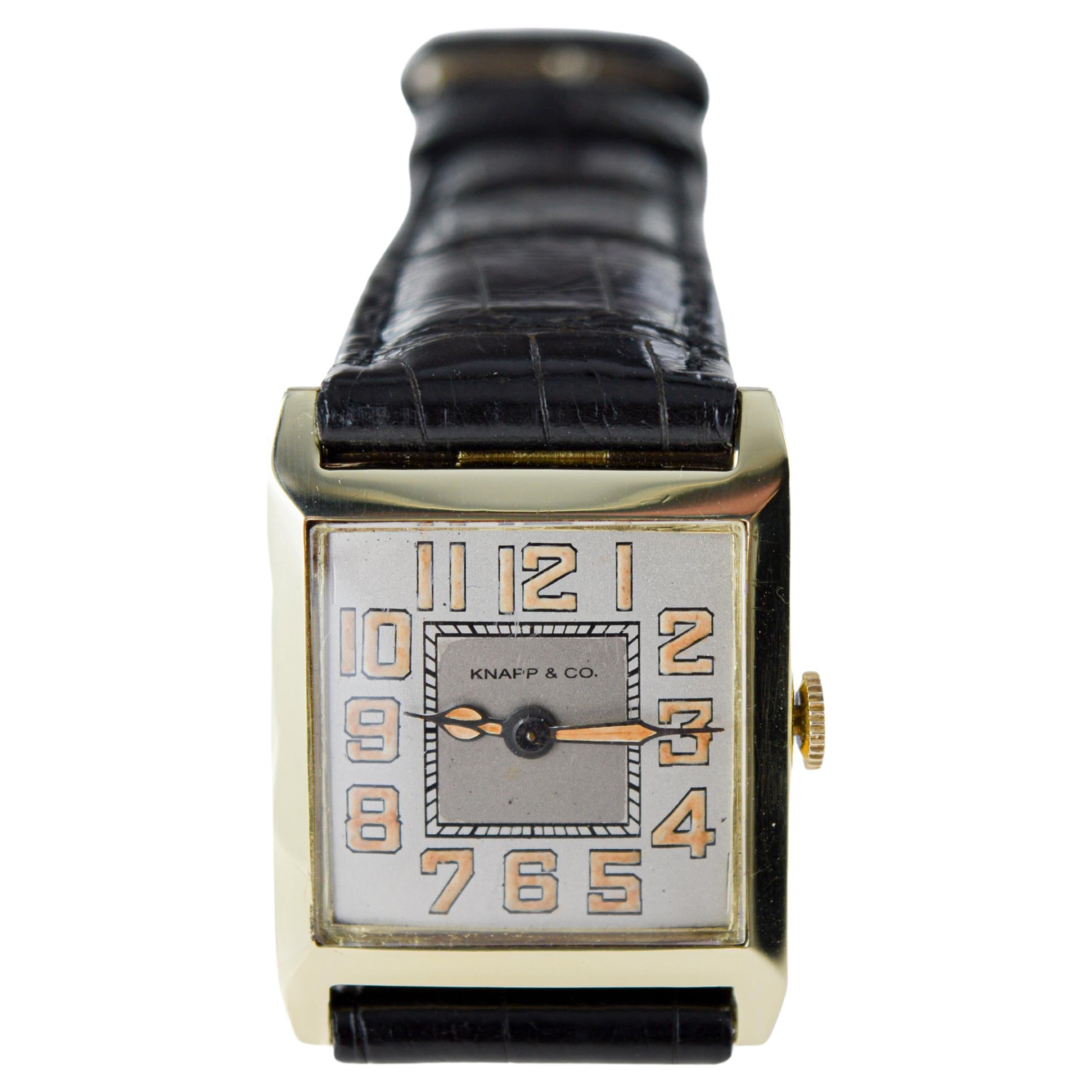 Knapp & Co. 14Kt Yellow Gold Art Deco Watch 1940's High Grade Hand Made en vente 6