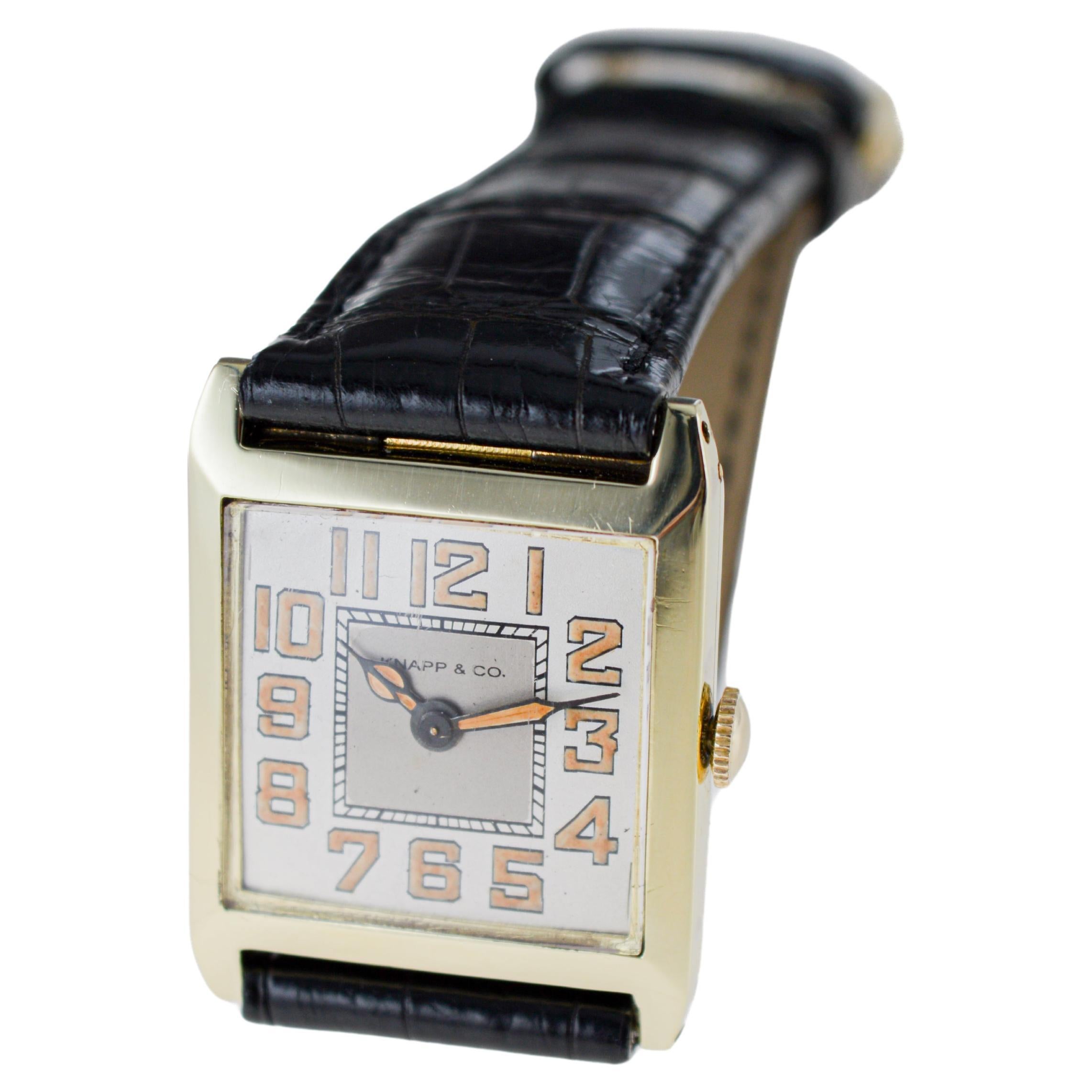 Knapp & Co. 14Kt Yellow Gold Art Deco Watch 1940's High Grade Hand Made en vente 7