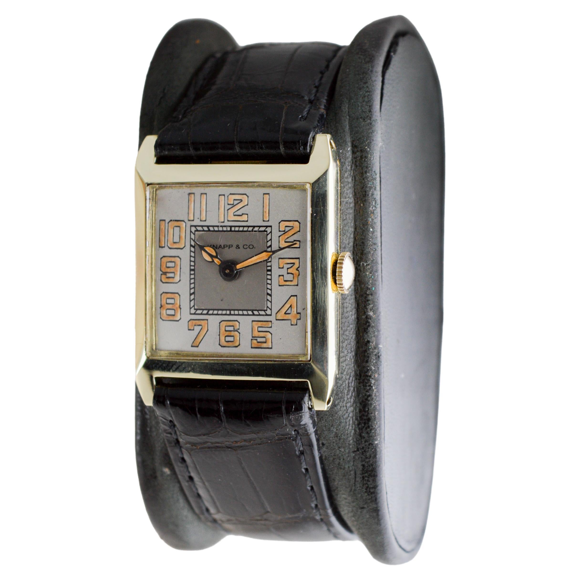 Knapp & Co. 14Kt Yellow Gold Art Deco Watch 1940's High Grade Hand Made Unisexe en vente